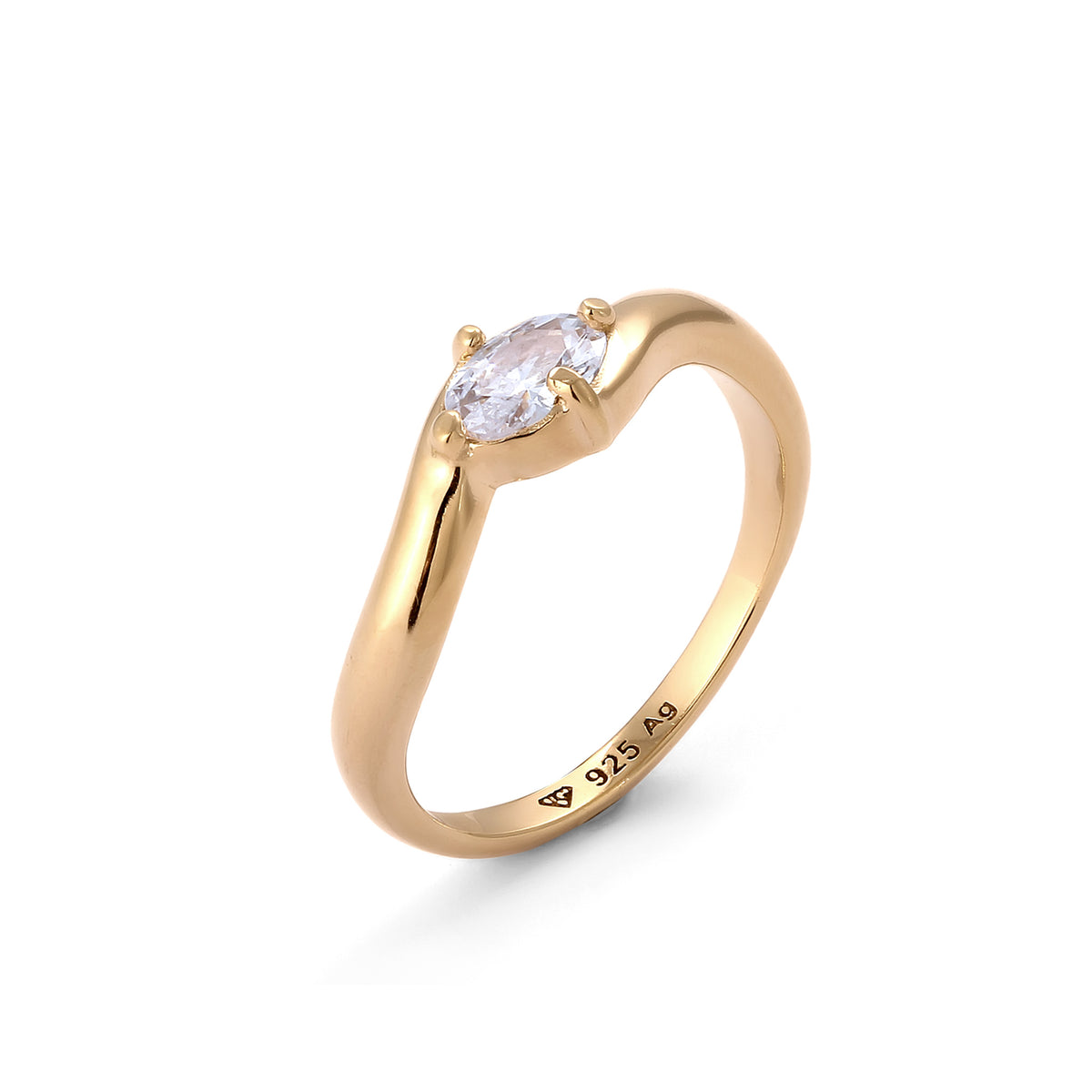Ring Oval Zirconia White 925 Sterling Silver Gold Plated