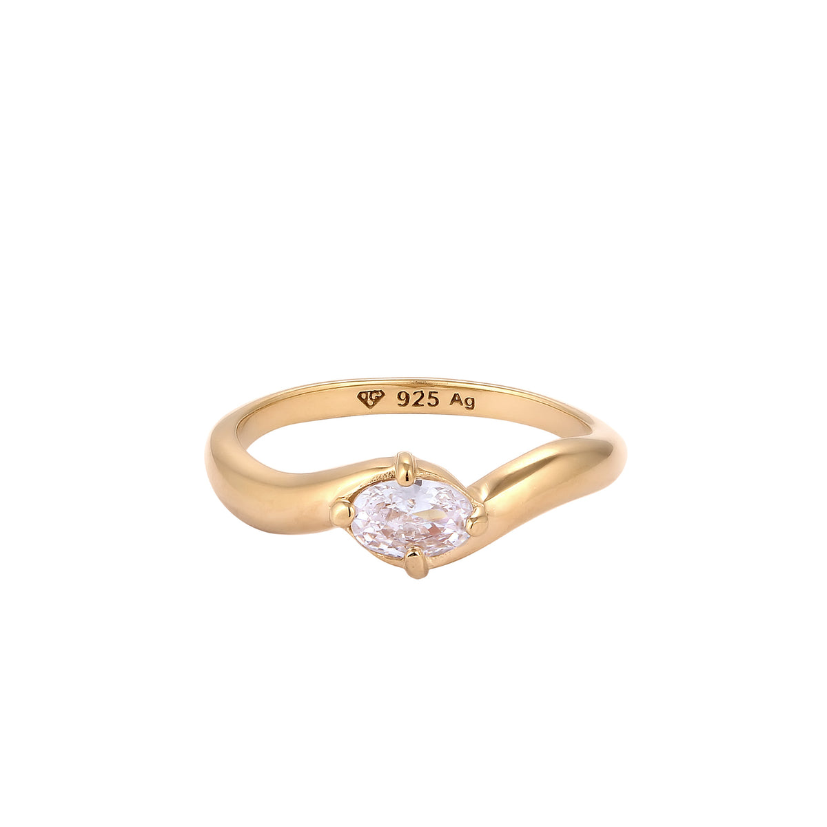 Gold - Elli | Oval Zirconia Solitaire Ring 925 Silver Gold Plated
