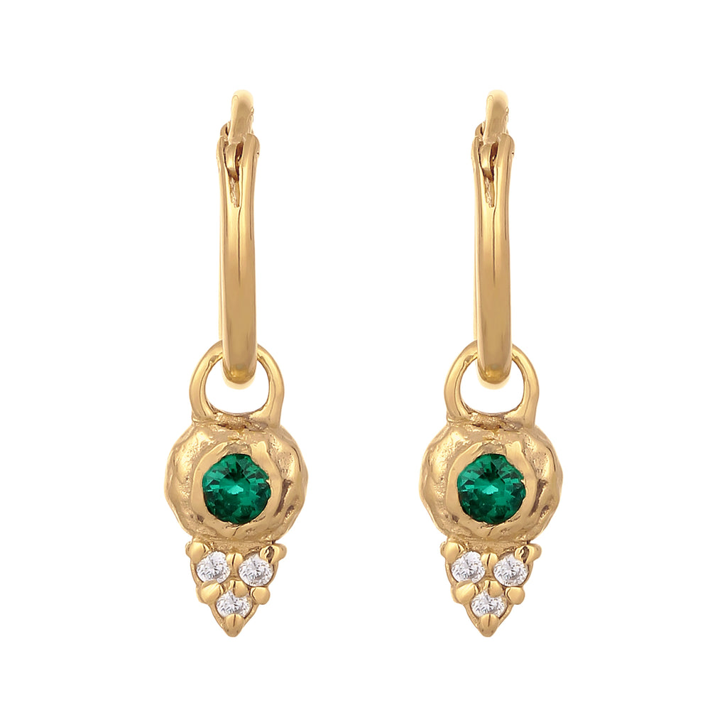 Gold Anting Perhiasan Perak 925 Wanita Creole Circle Synthetic Emerald Zirconia Gold Plated