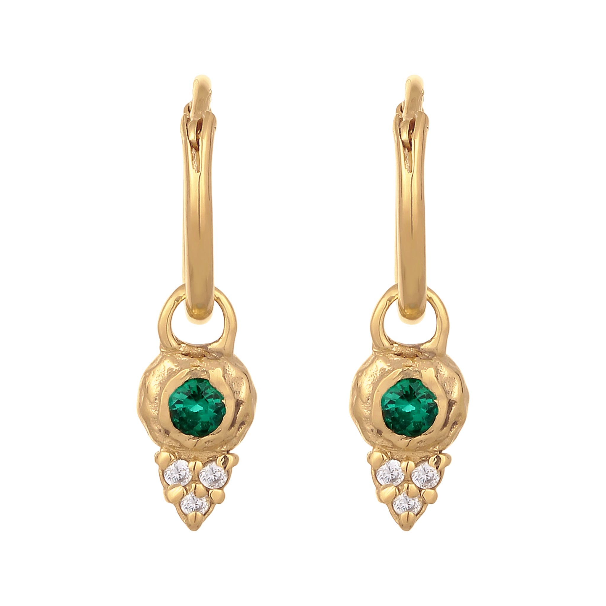 Gold Anting Perhiasan Perak 925 Wanita Creole Circle Synthetic Emerald Zirconia Gold Plated