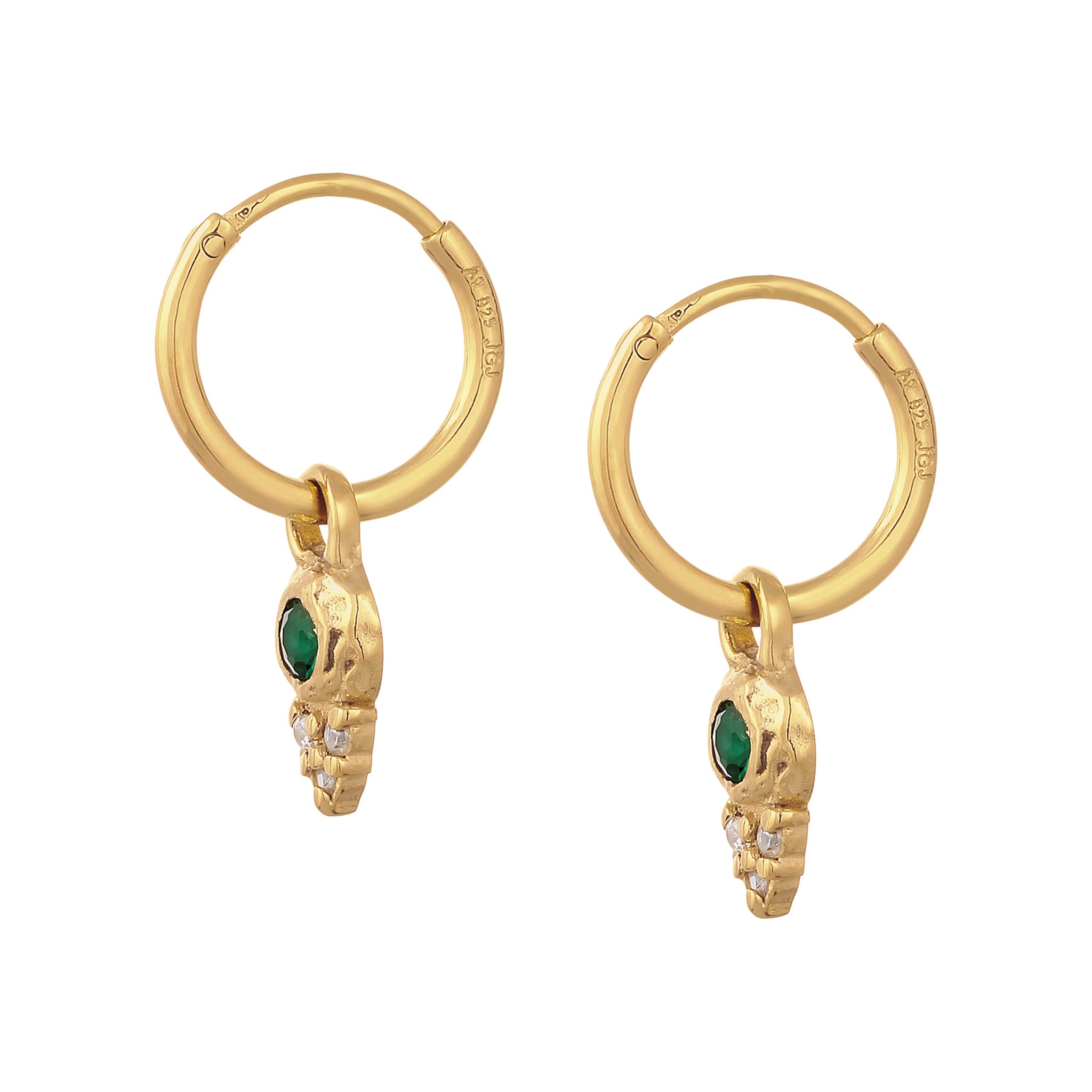 Gold Anting Perhiasan Perak 925 Wanita Creole Circle Synthetic Emerald Zirconia Gold Plated