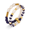 Colored Cincin Perhiasan Perak 925 Wanita Freshwater Pearls and Multicolor Beads Gold Plated