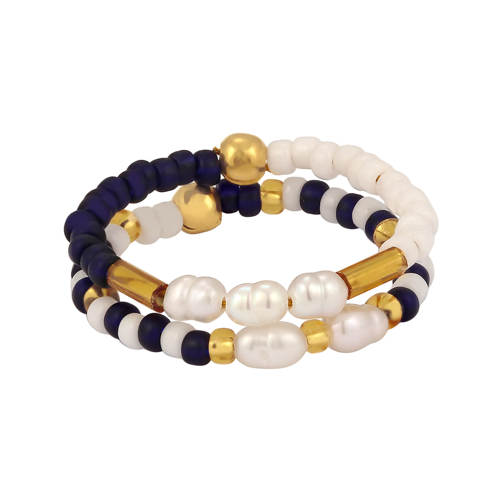 Colored Cincin Perhiasan Perak 925 Wanita Freshwater Pearls and Multicolor Beads Gold Plated