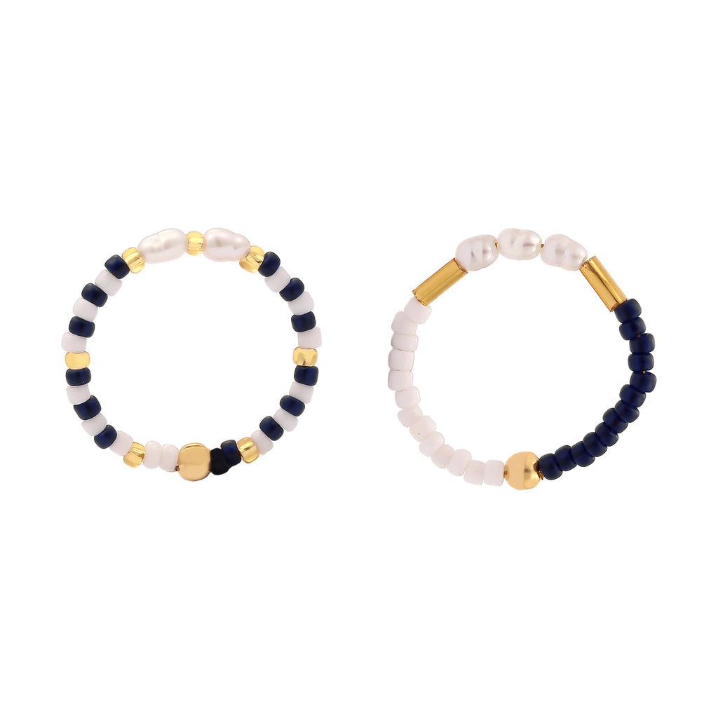 Colored Cincin Perhiasan Perak 925 Wanita Freshwater Pearls and Multicolor Beads Gold Plated