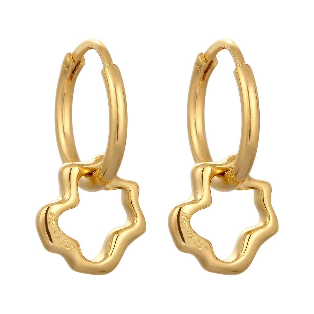 Gold Anting Perhiasan Perak 925 Wanita Flower Creoles Gold Plated