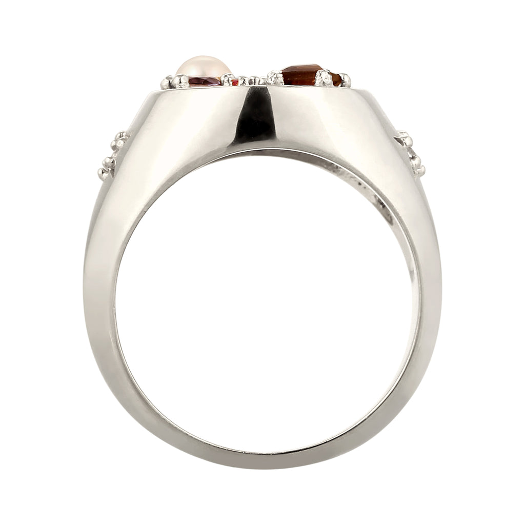 Silver Cincin Perhiasan Perak 925 Wanita Signet Sapphire Quartz Moonstone Pearl