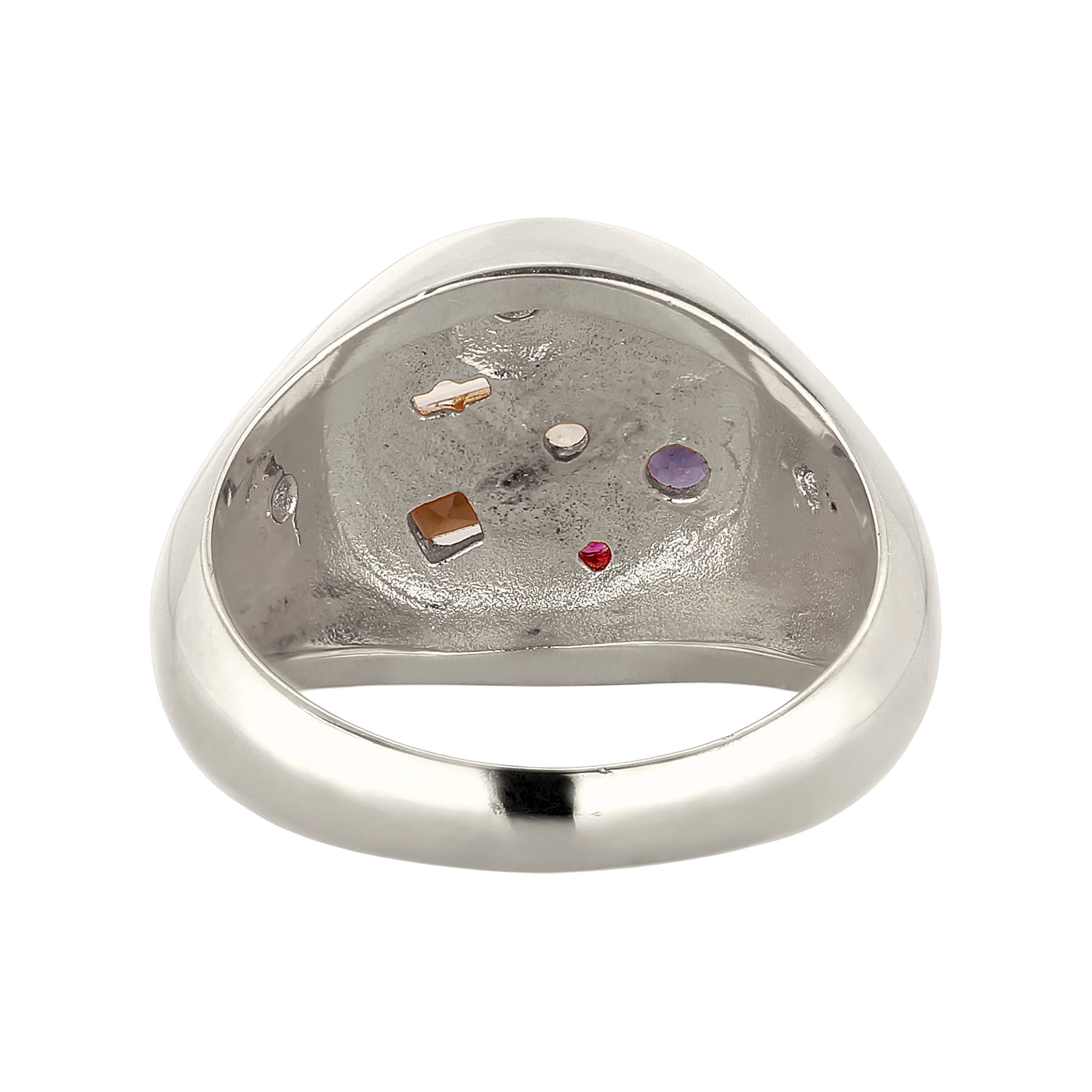 Silver Cincin Perhiasan Perak 925 Wanita Signet Sapphire Quartz Moonstone Pearl