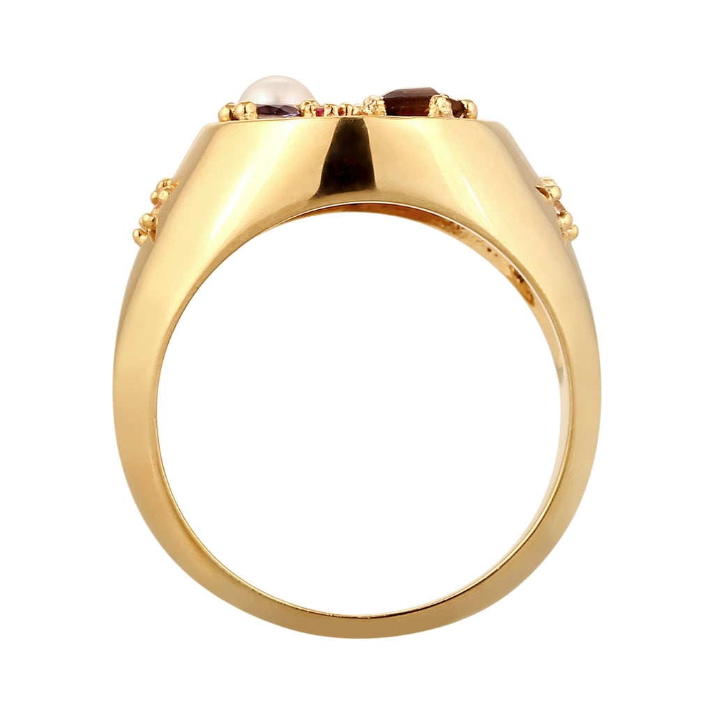 Gold Cincin Perhiasan Perak 925 Wanita Signet Sapphire Quartz Moonstone Pearl Gold Plated