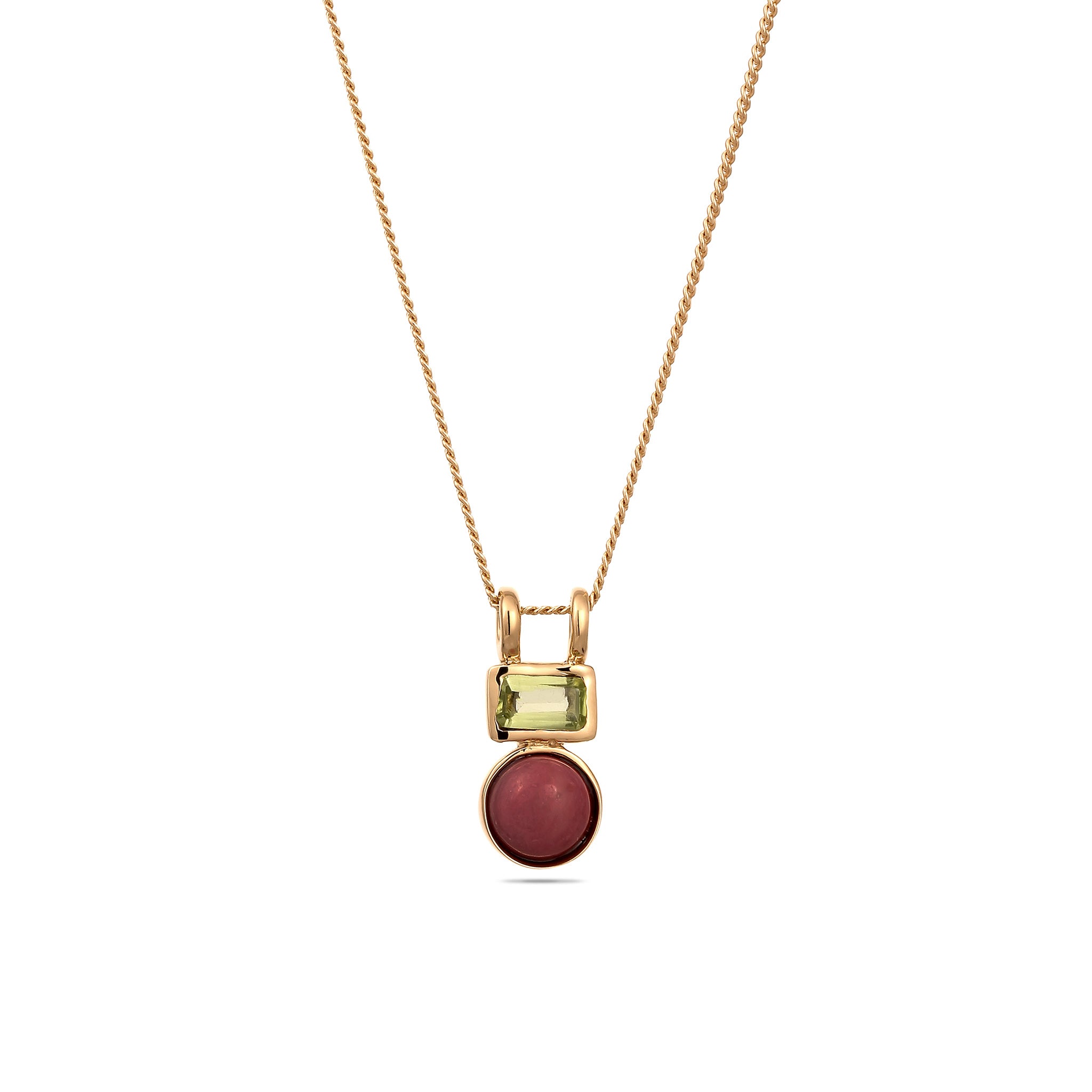 Gold Kalung Perhiasan Perak 925 Wanita Square Pendant Peridot Gold Plated