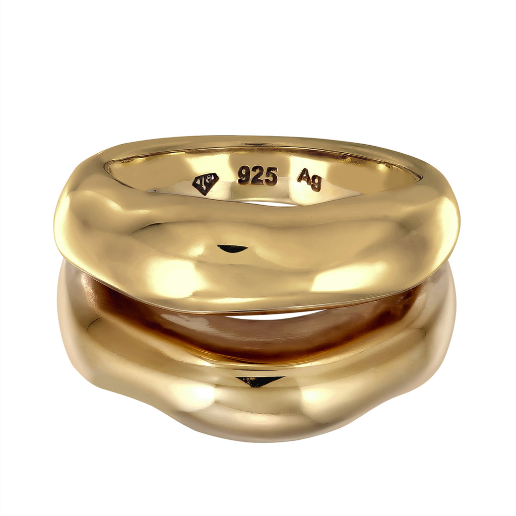 Chunky Organic Band Ring 925 Silver Gold Plated