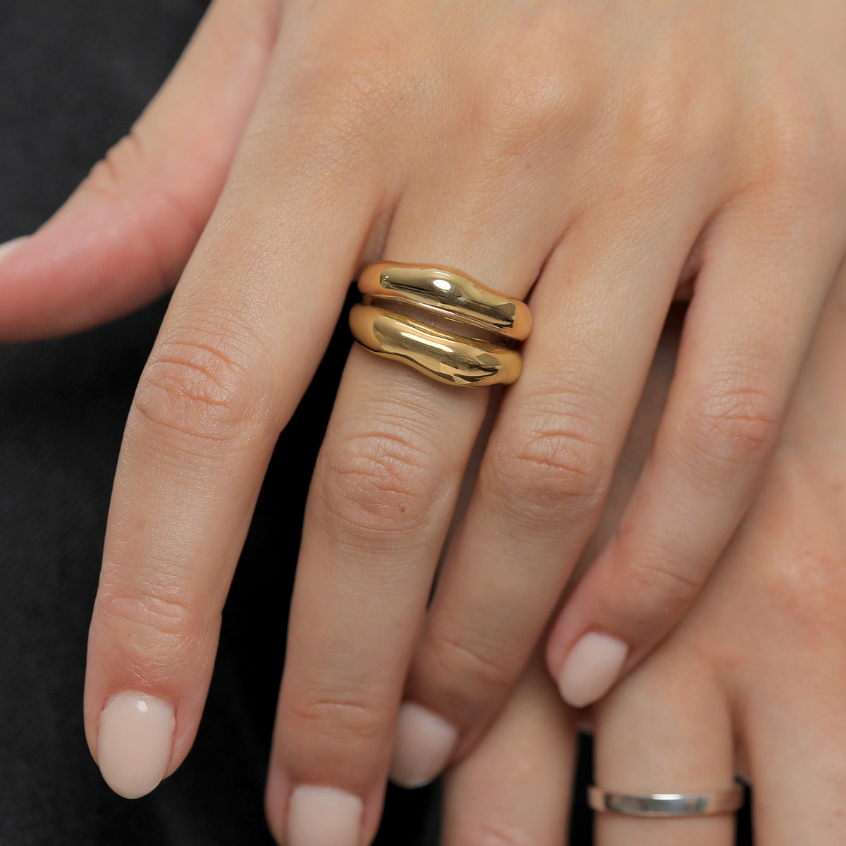Chunky Organic Band Ring 925 Silver Gold Plated