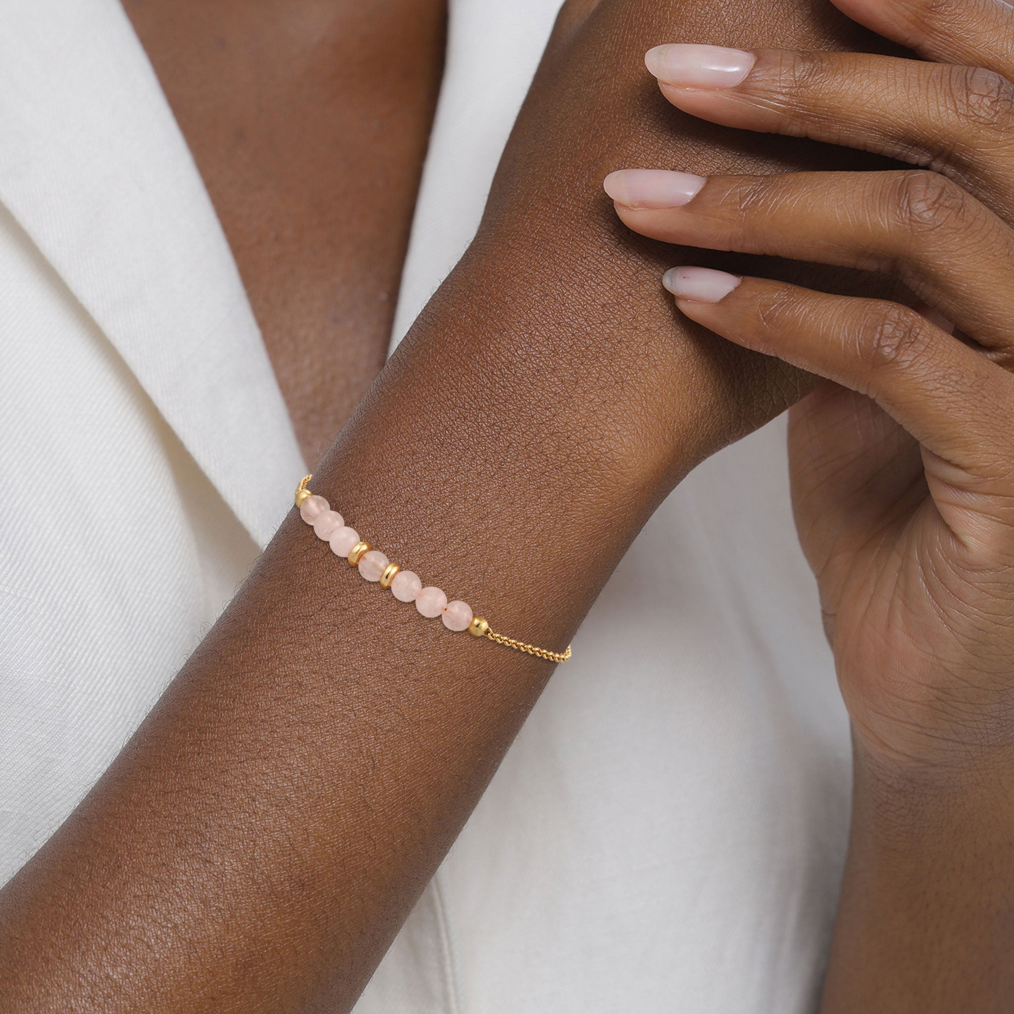 Gold Gelang Perhiasan Perak 925 Wanita Elegant Rose Quartz Gold Plated