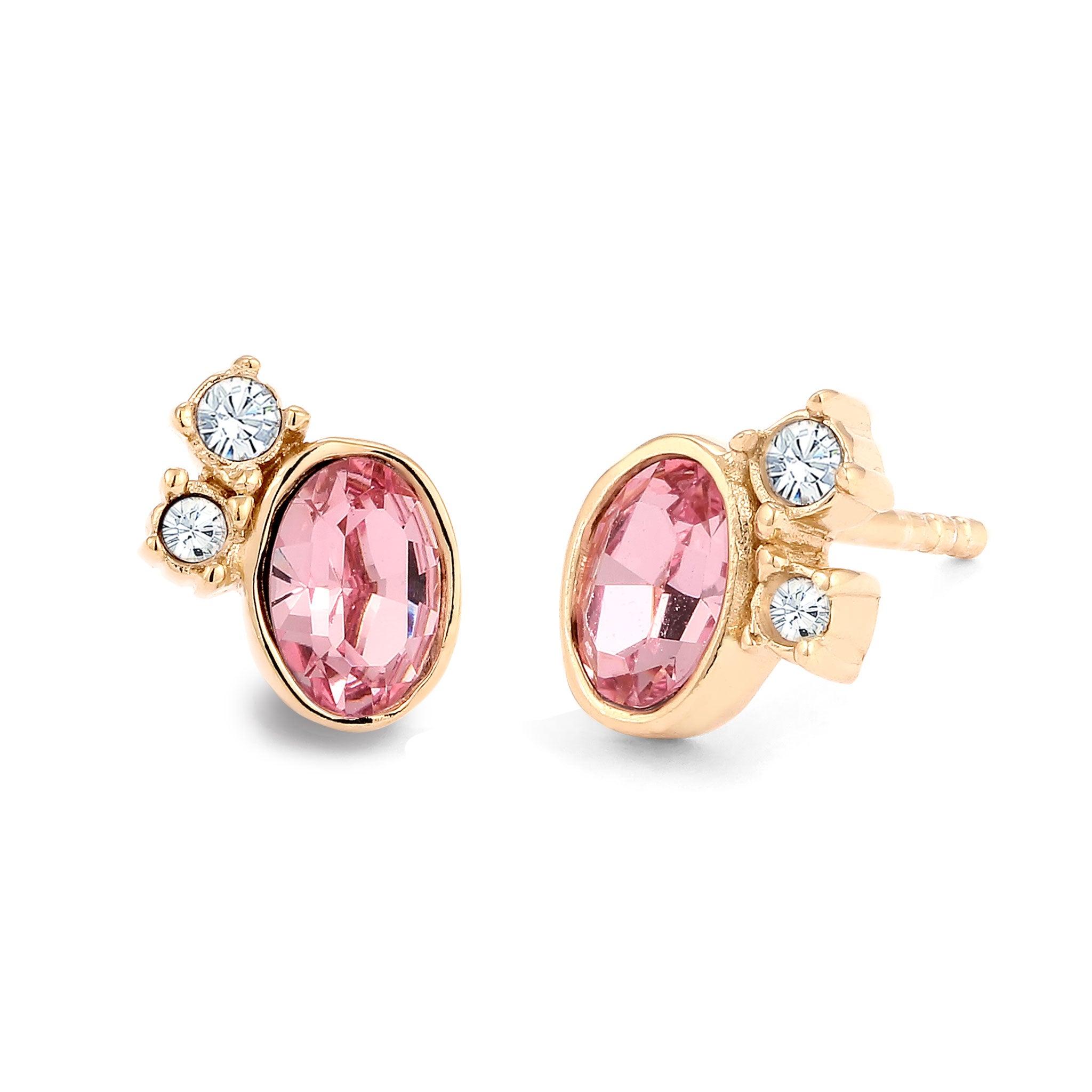 Gold Anting Perhiasan Perak 925 Wanita Oval Crystals Pink Gold Plated