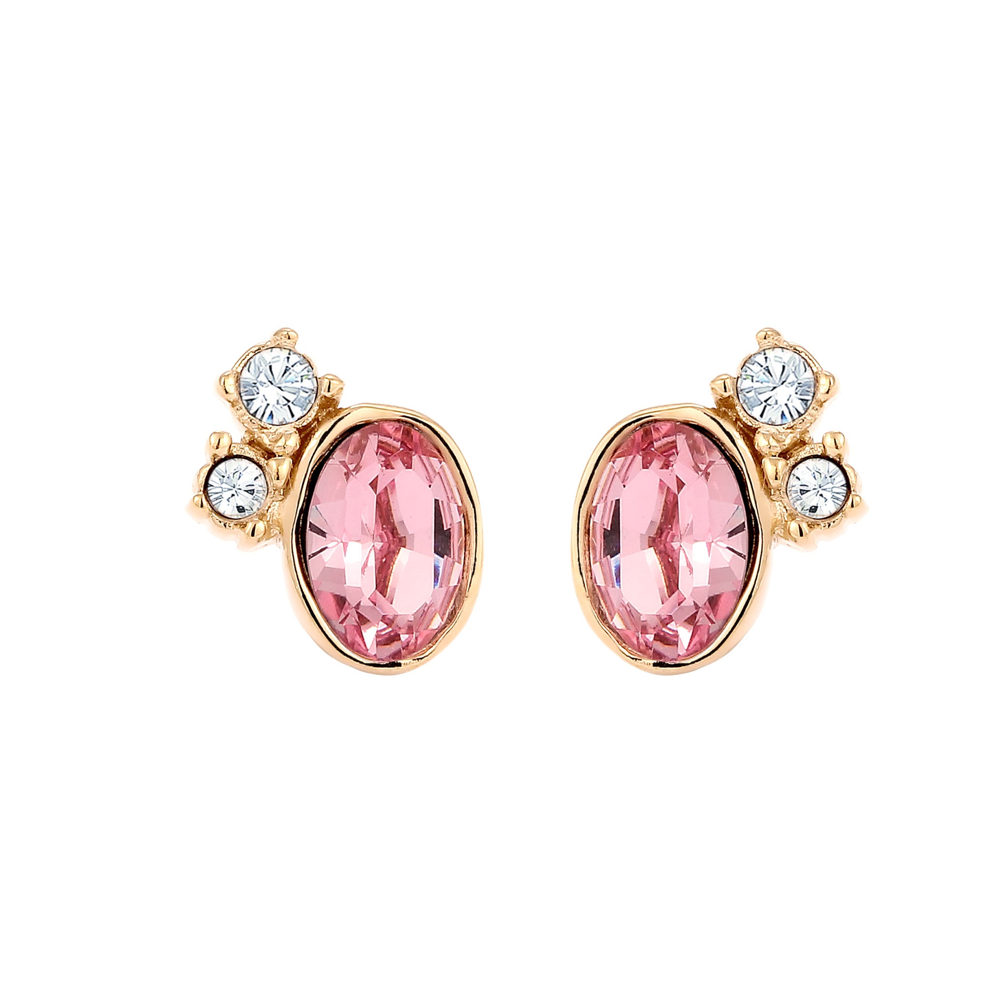 Gold Anting Perhiasan Perak 925 Wanita Oval Crystals Pink Gold Plated