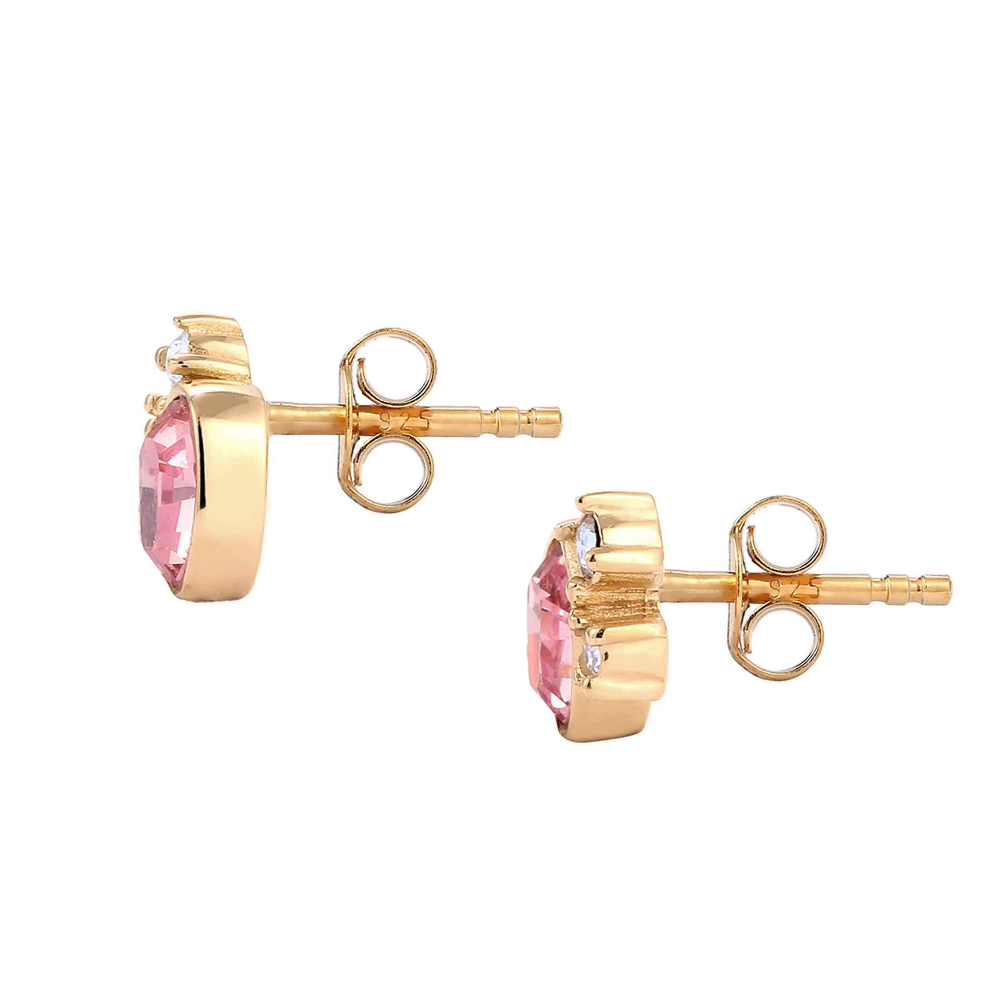 Gold Anting Perhiasan Perak 925 Wanita Oval Crystals Pink Gold Plated