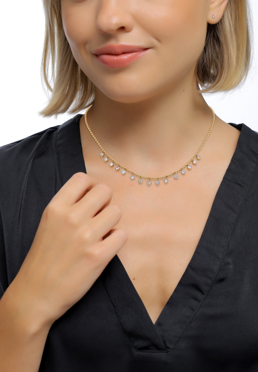 Gold Kalung Perhiasan Perak 925 Wanita Ball Zirconia Gold Plated
