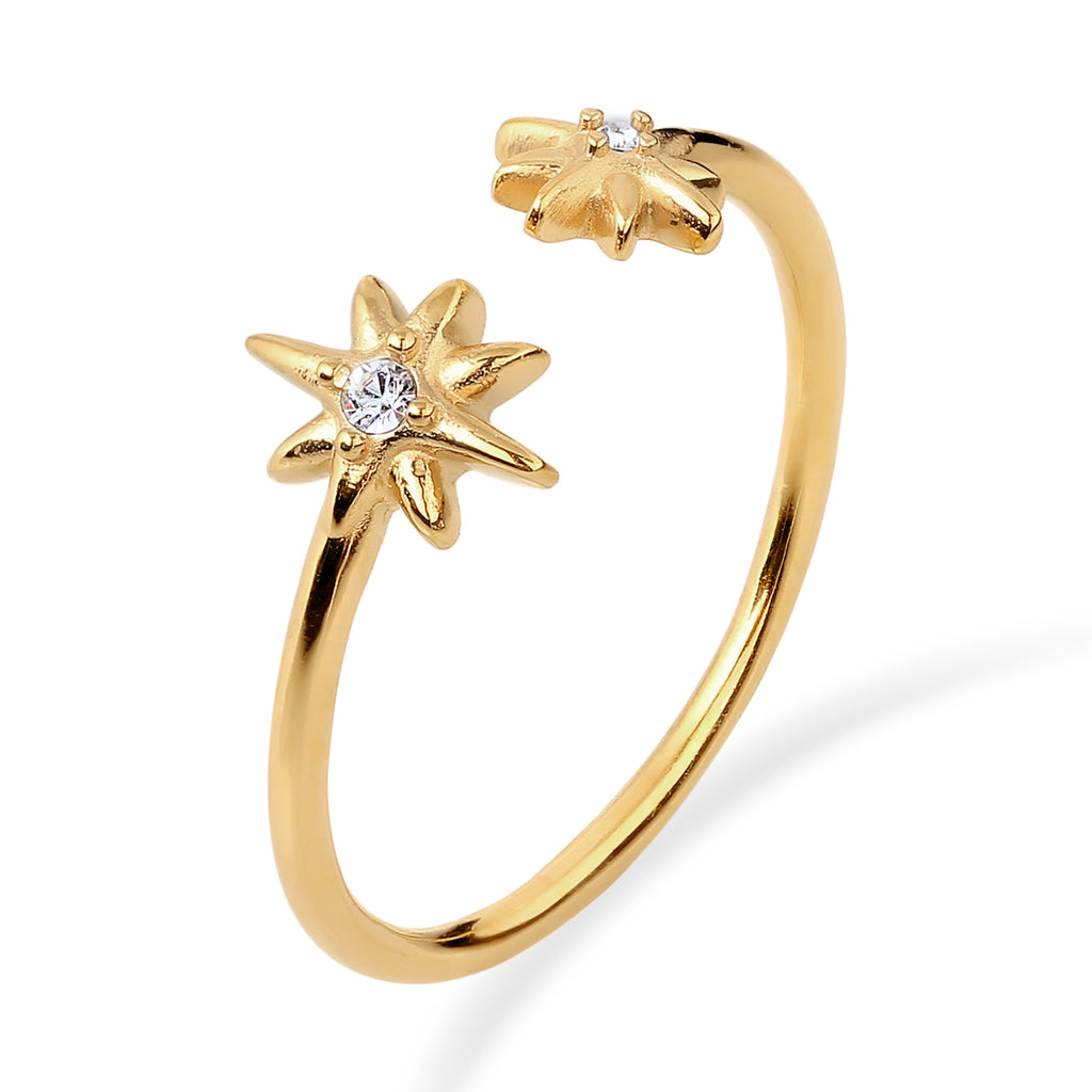 Gold Cincin Perhiasan Perak 925 Wanita Star White Crystals Gold Plated