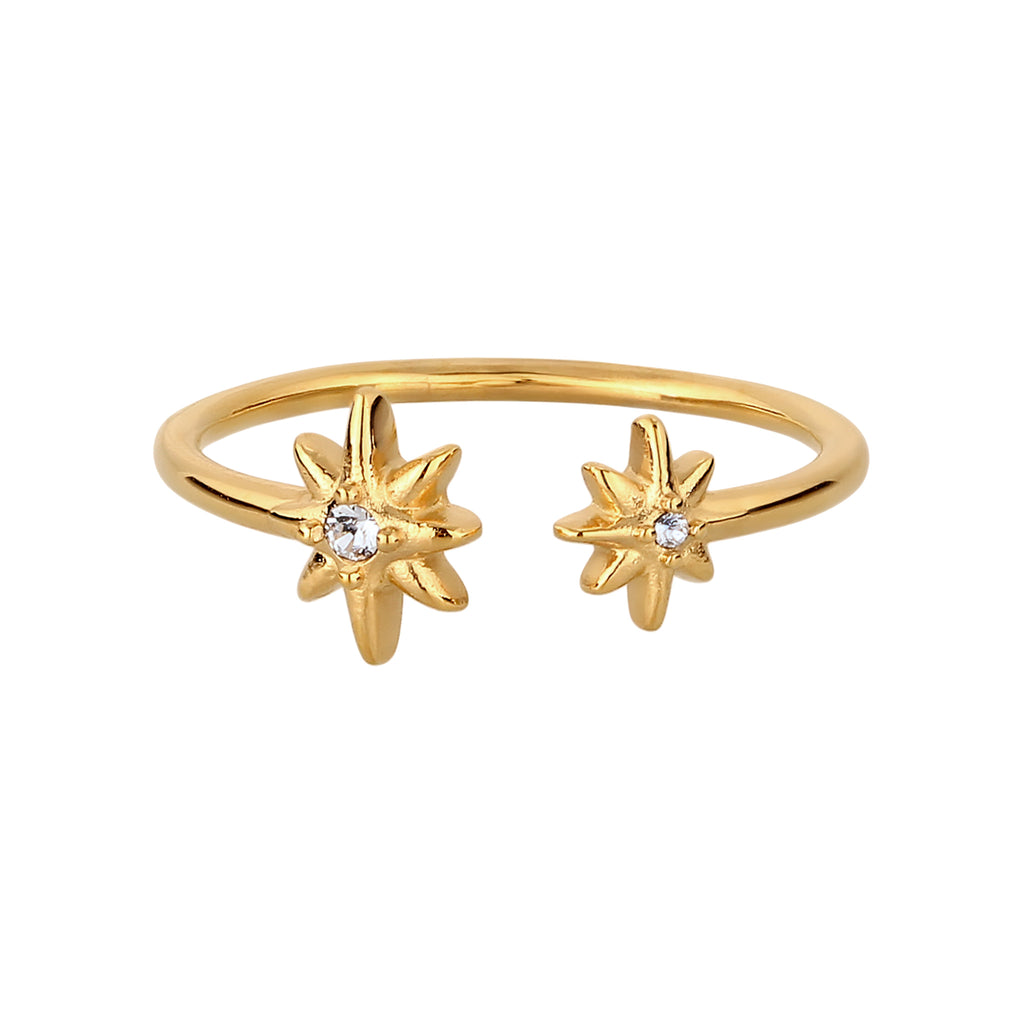 Gold Cincin Perhiasan Perak 925 Wanita Star White Crystals Gold Plated