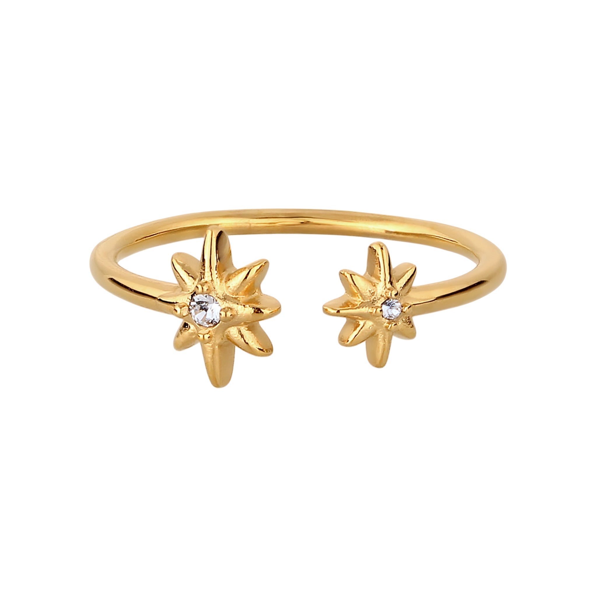 Gold Cincin Perhiasan Perak 925 Wanita Star White Crystals Gold Plated