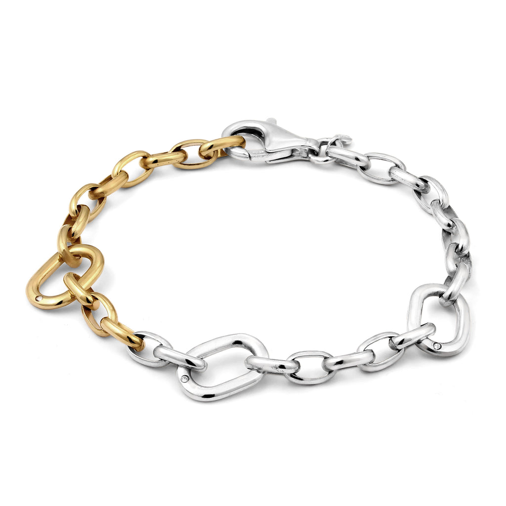Bicolor Gelang Perhiasan Perak 925 Wanita Round Anchor Chain Crystals Bicolor