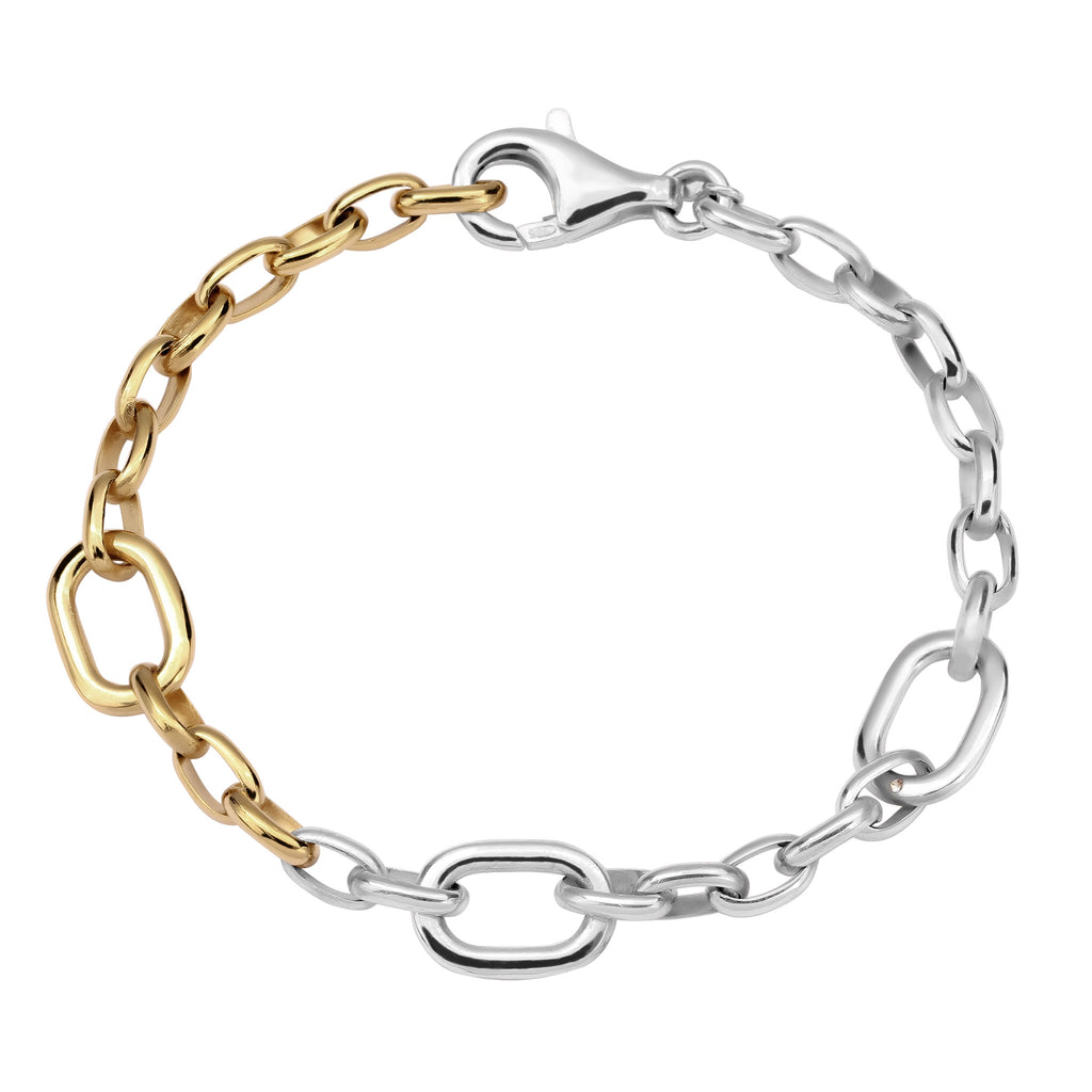 Bicolor Gelang Perhiasan Perak 925 Wanita Round Anchor Chain Crystals Bicolor