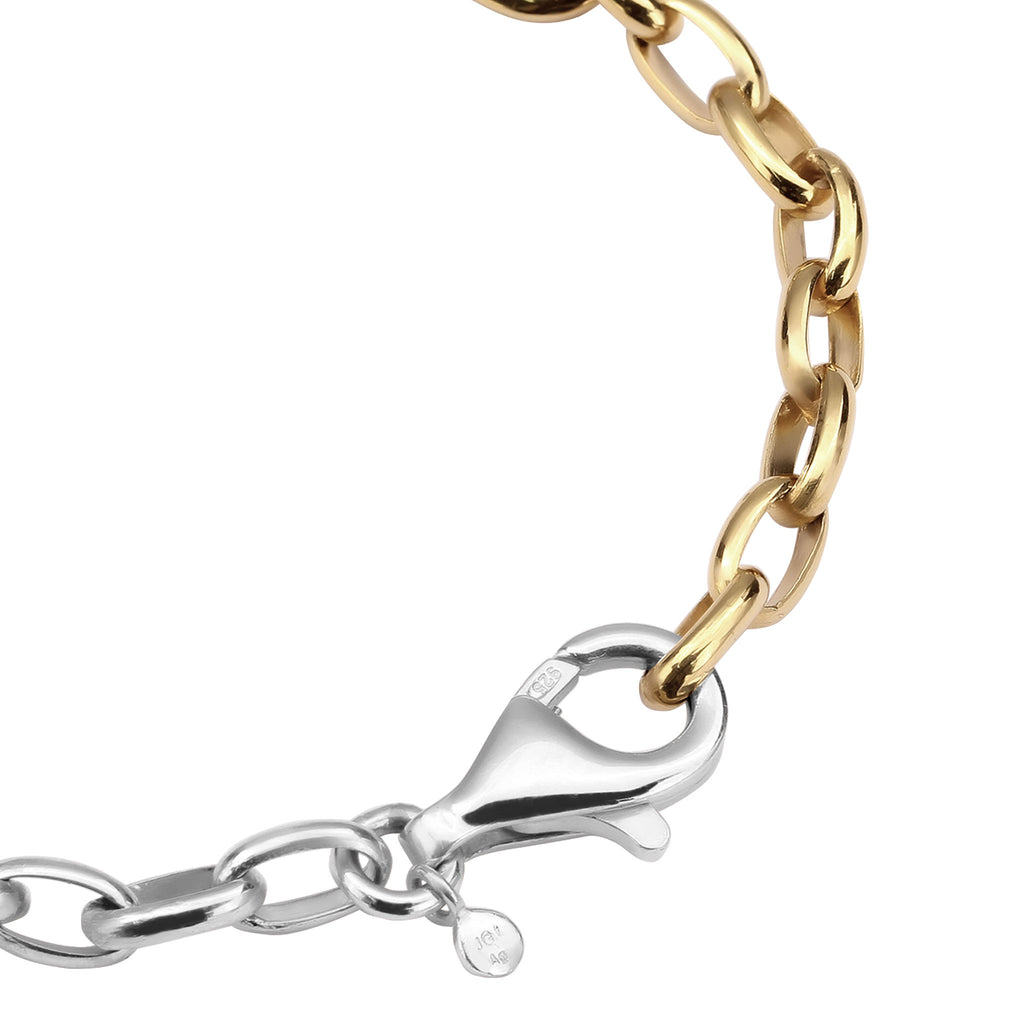 Bicolor Gelang Perhiasan Perak 925 Wanita Round Anchor Chain Crystals Bicolor