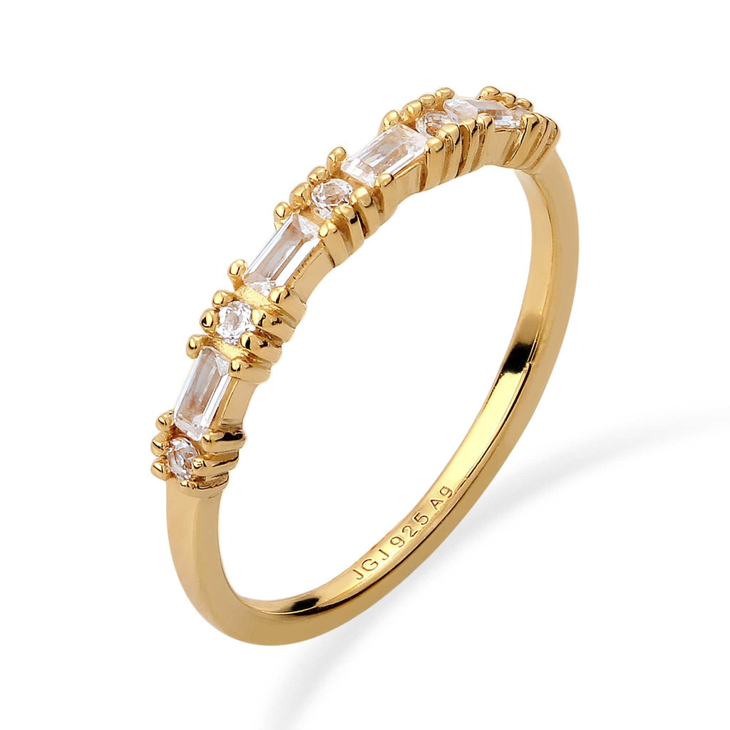Ring Topaz White 925 Sterling Silver Gold Plated Gold