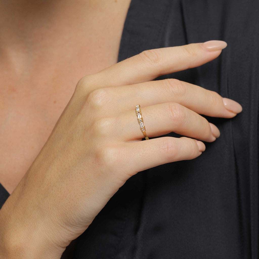 Topaz Baguette Band Ring 925 Silver Gold Plated