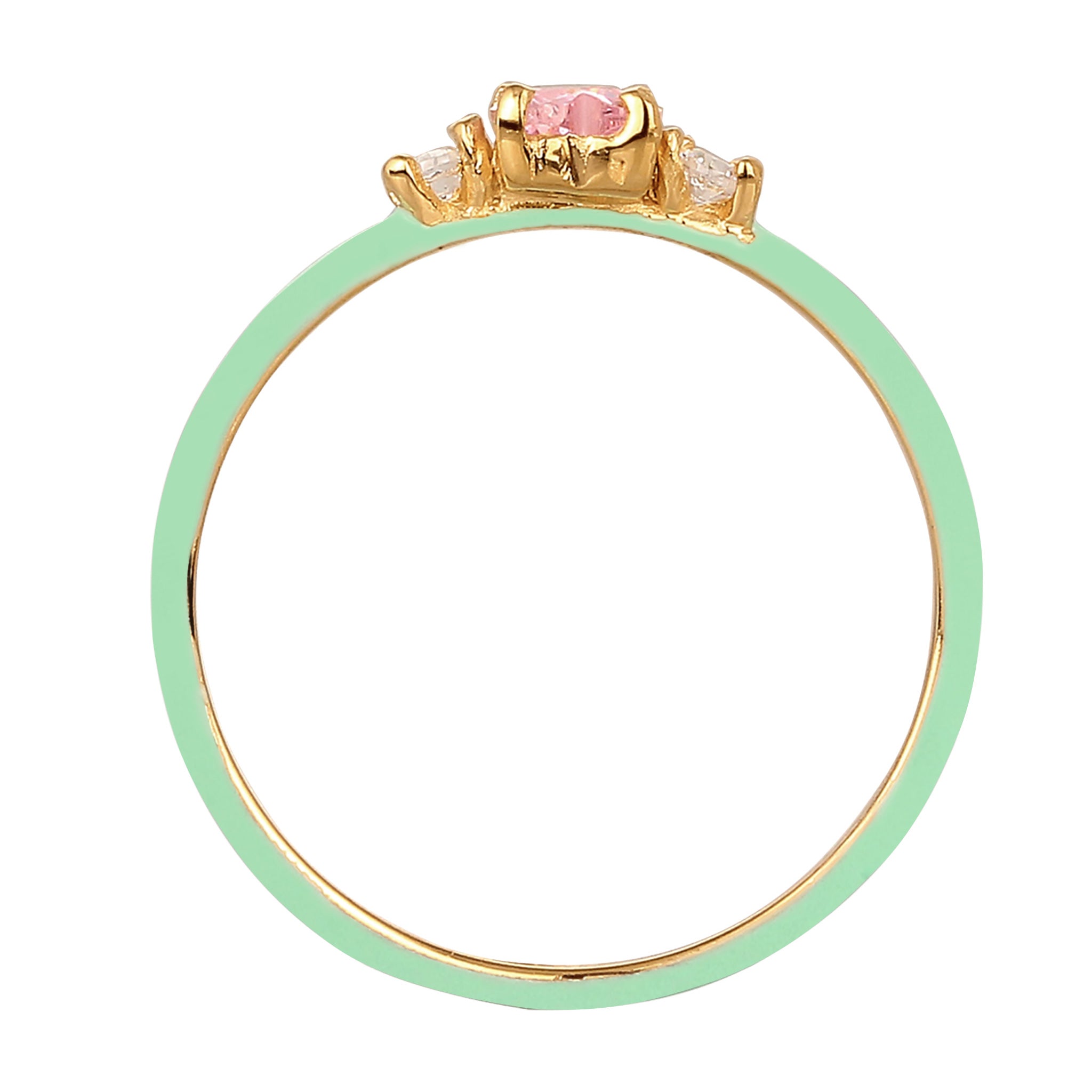 Gold Cincin Perhiasan Perak 925 Wanita Heart Zirconia Pink with Enamel Gold Plated