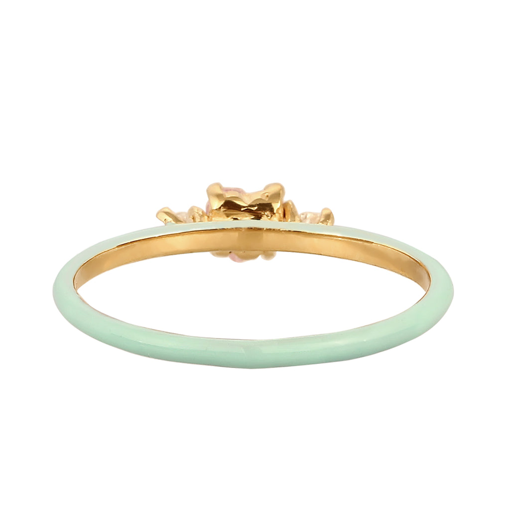 Gold Cincin Perhiasan Perak 925 Wanita Heart Zirconia Pink with Enamel Gold Plated