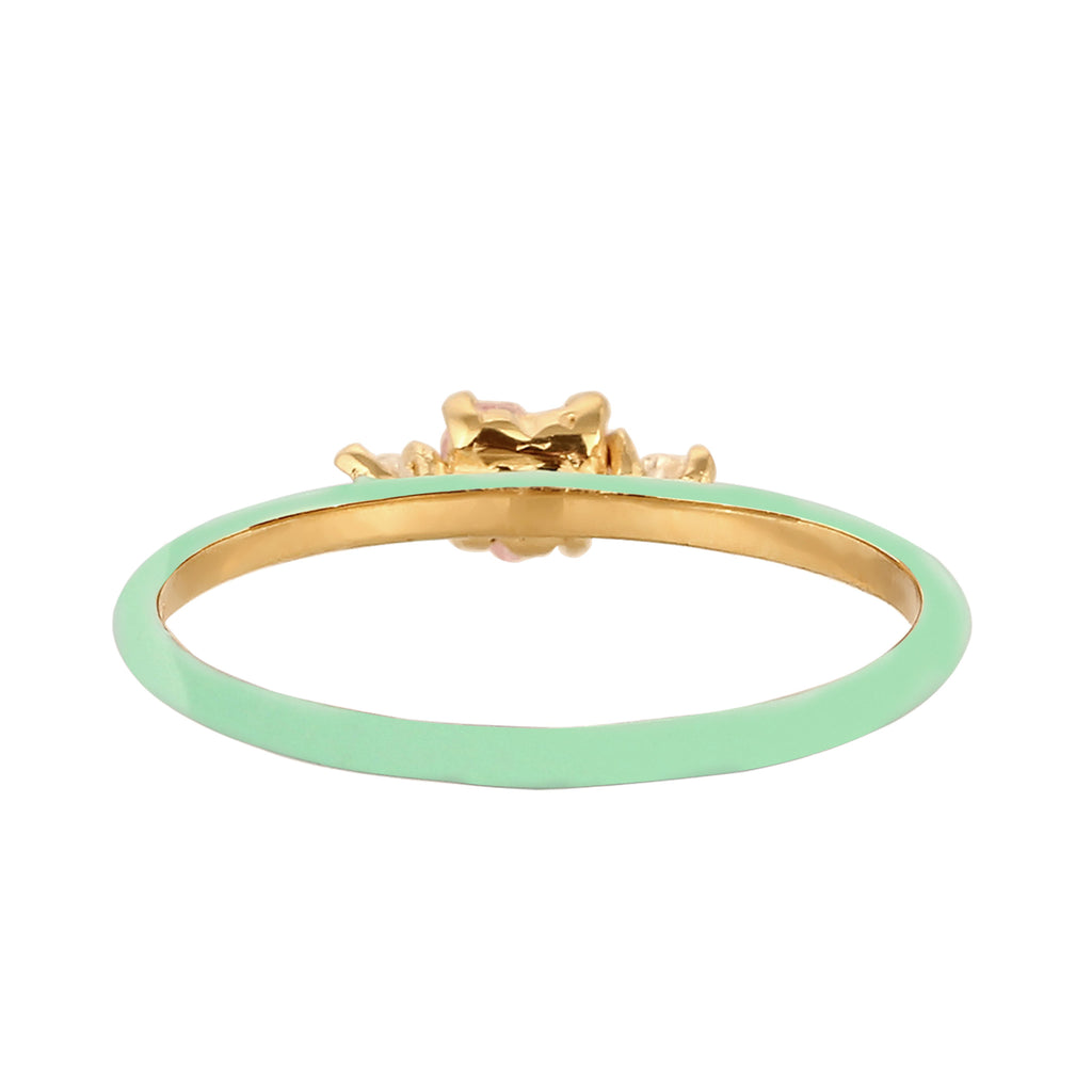 Gold Cincin Perhiasan Perak 925 Wanita Heart Zirconia Pink with Enamel Gold Plated