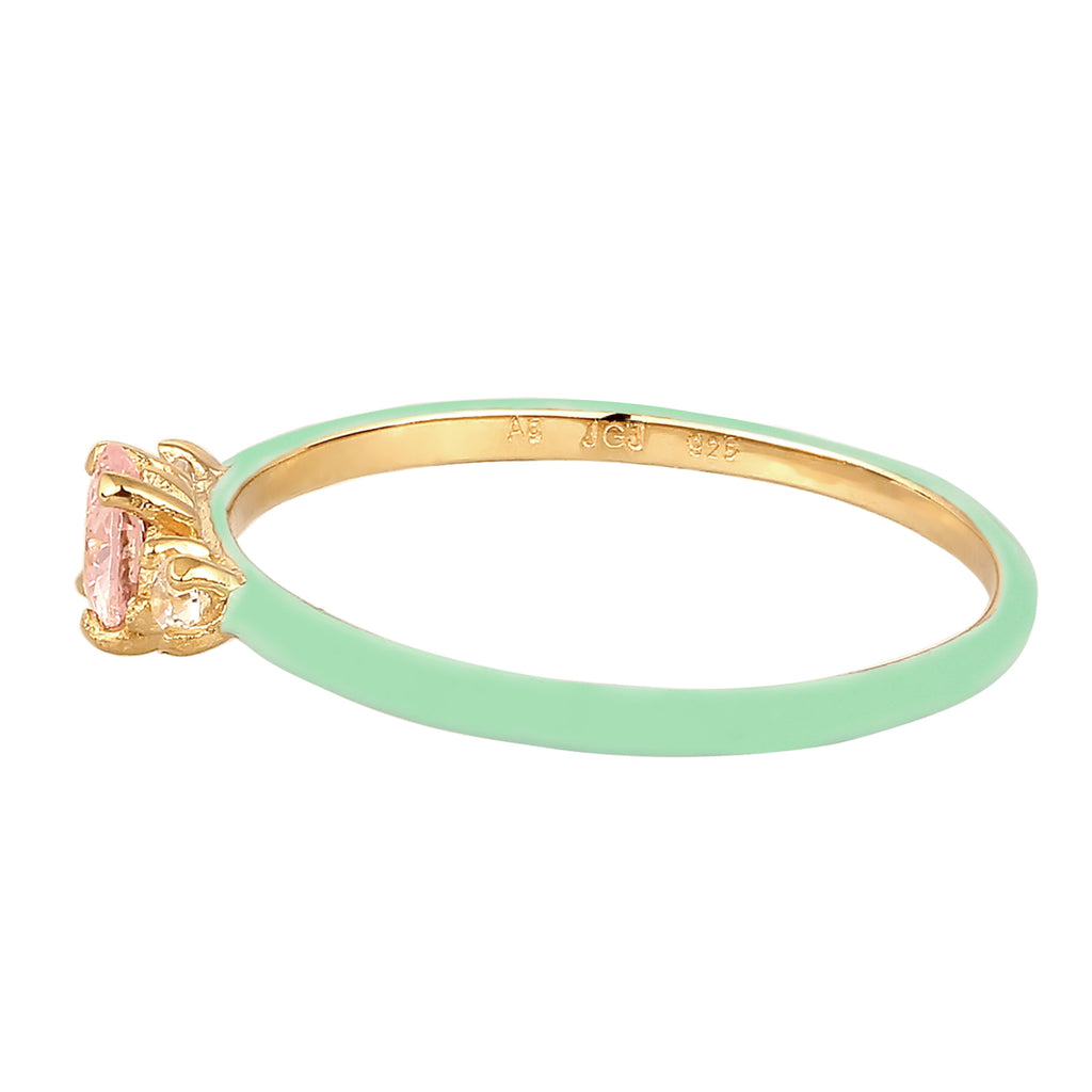 Gold Cincin Perhiasan Perak 925 Wanita Heart Zirconia Pink with Enamel Gold Plated