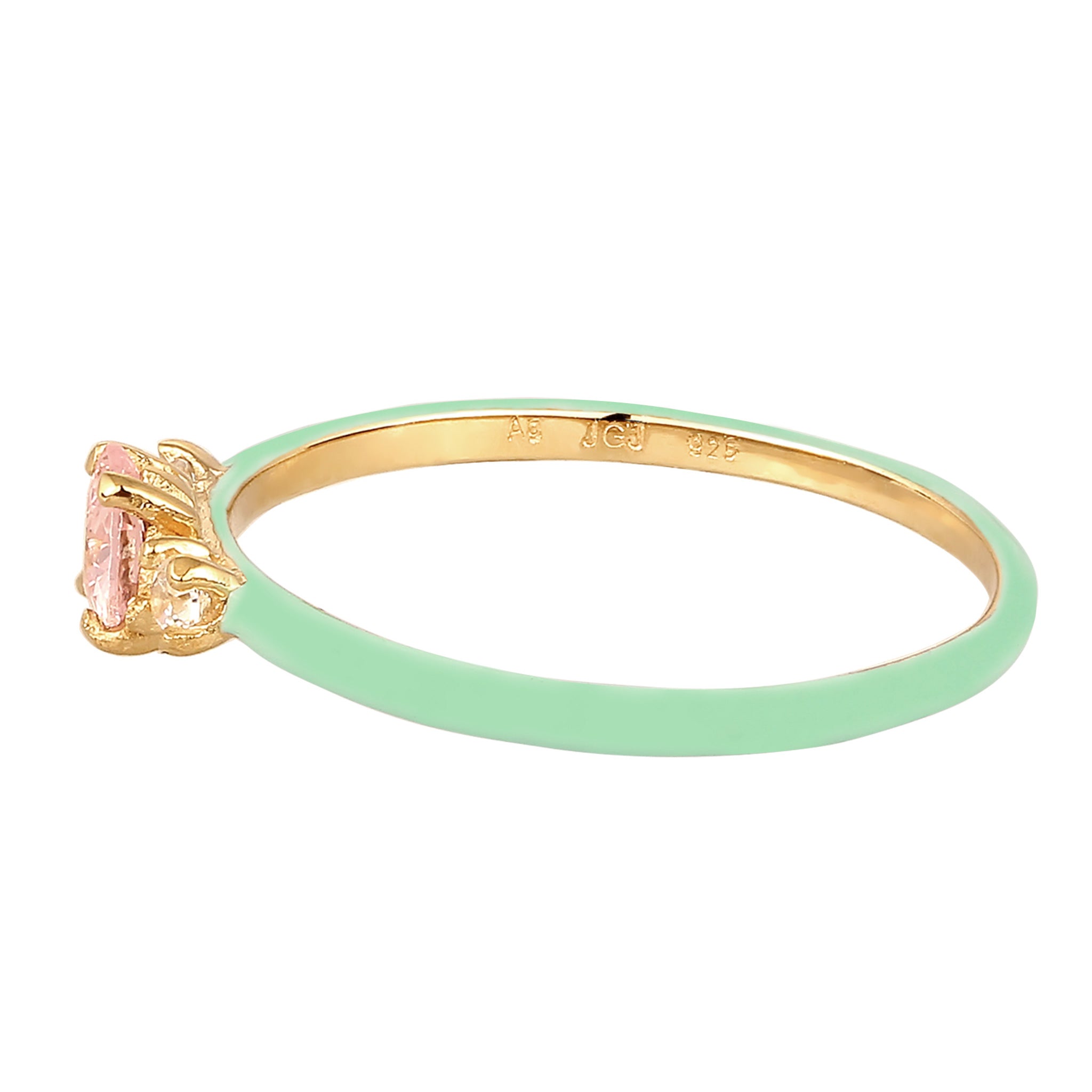 Gold Cincin Perhiasan Perak 925 Wanita Heart Zirconia Pink with Enamel Gold Plated