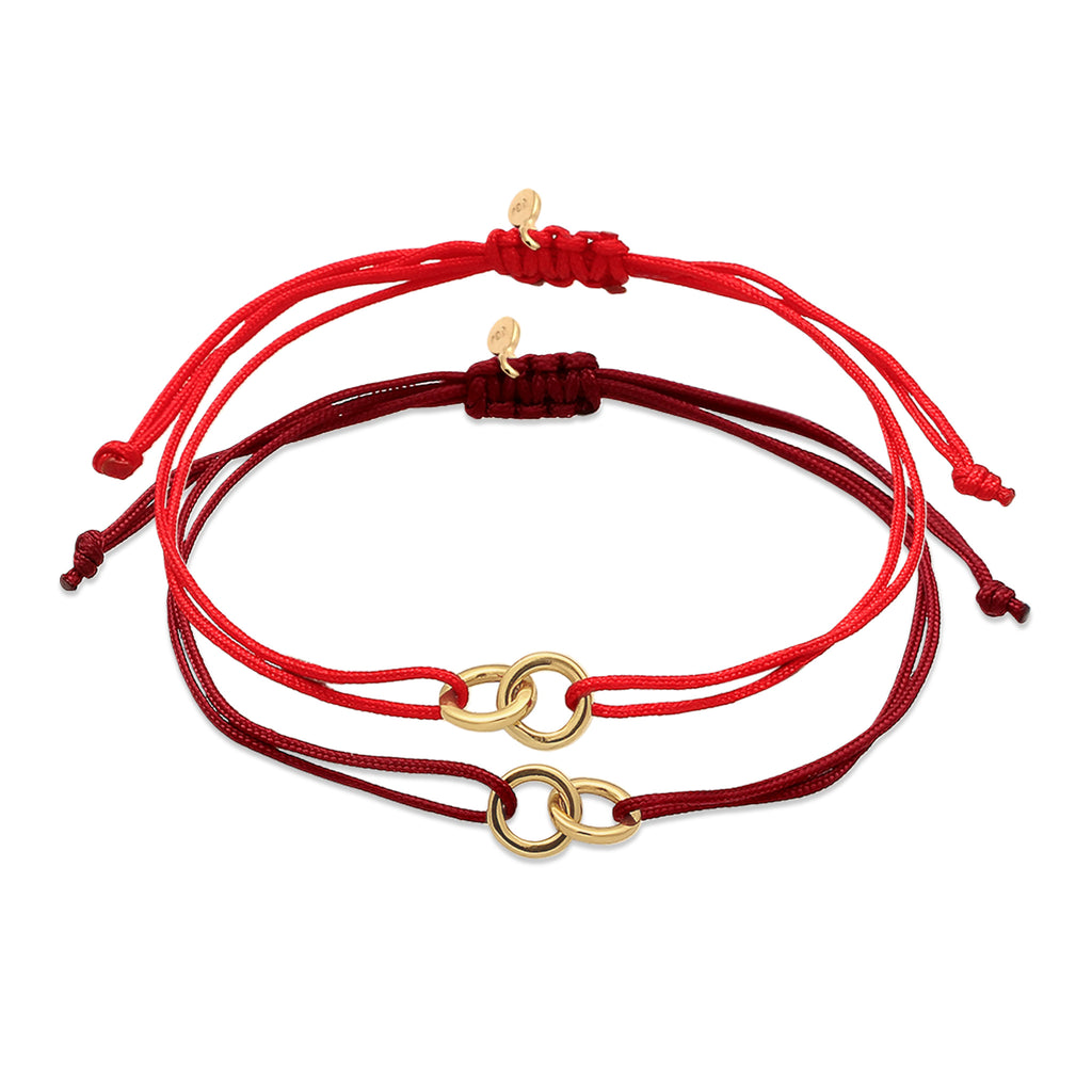 Red Gelang Perhiasan Perak 925 Wanita Circle Nylon Red and Burgundy Gold Plated