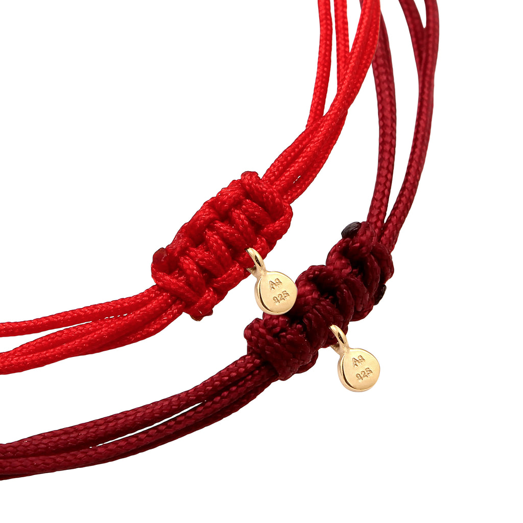 Red Gelang Perhiasan Perak 925 Wanita Circle Nylon Red and Burgundy Gold Plated