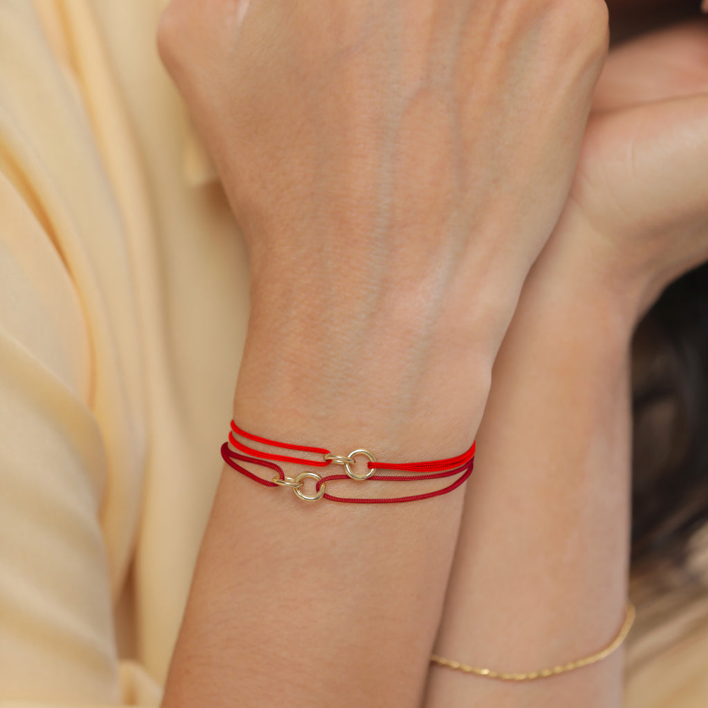 Red - Elli | Bracelet Set Circle Nylon Red 925 Sterling Silver Gold Plated