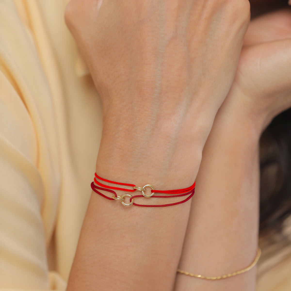 Red - Elli | Bracelet Set Circle Nylon Red 925 Sterling Silver Gold Plated