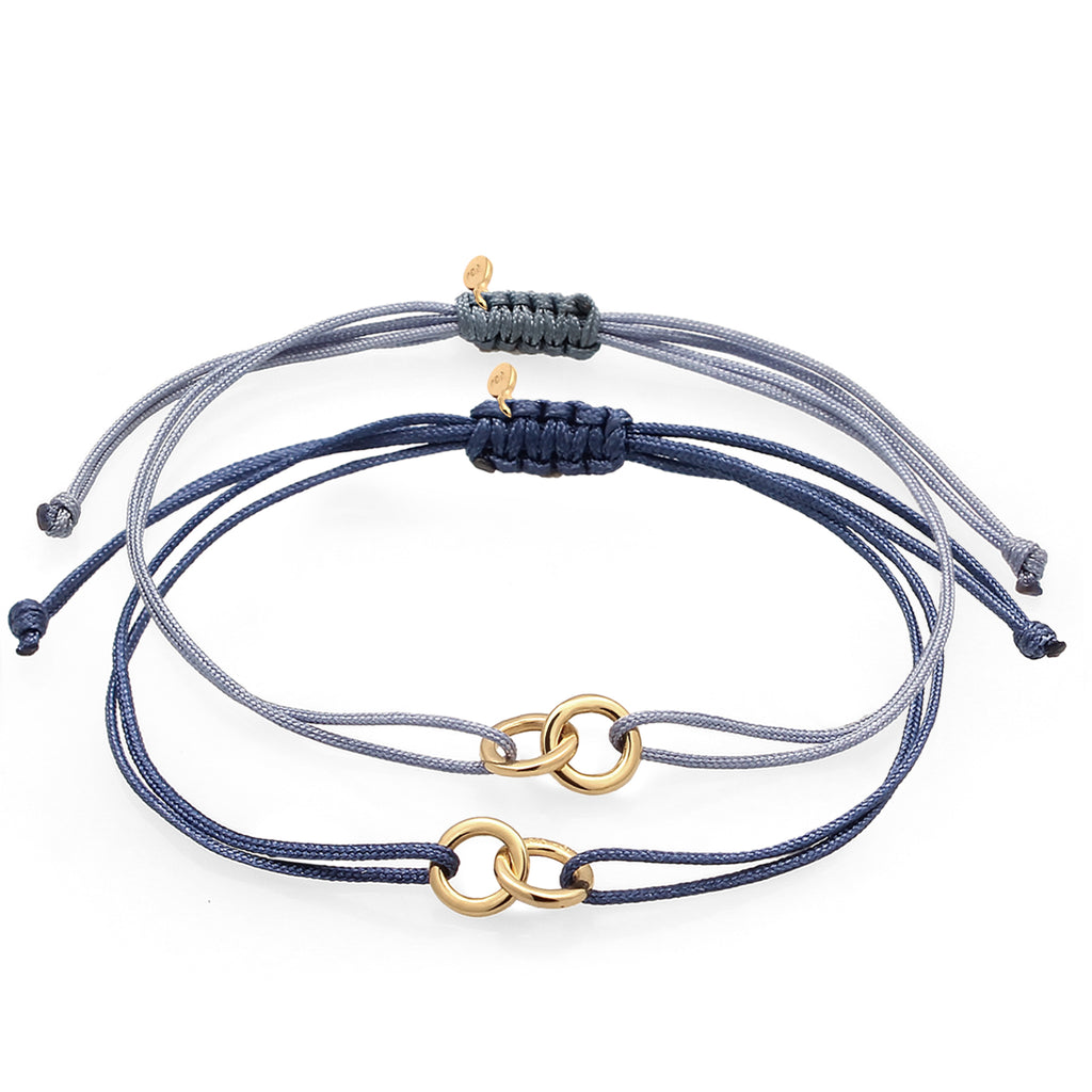 Bracelet Set Circle Nylon Blue 925 Sterling Silver Gold Plated