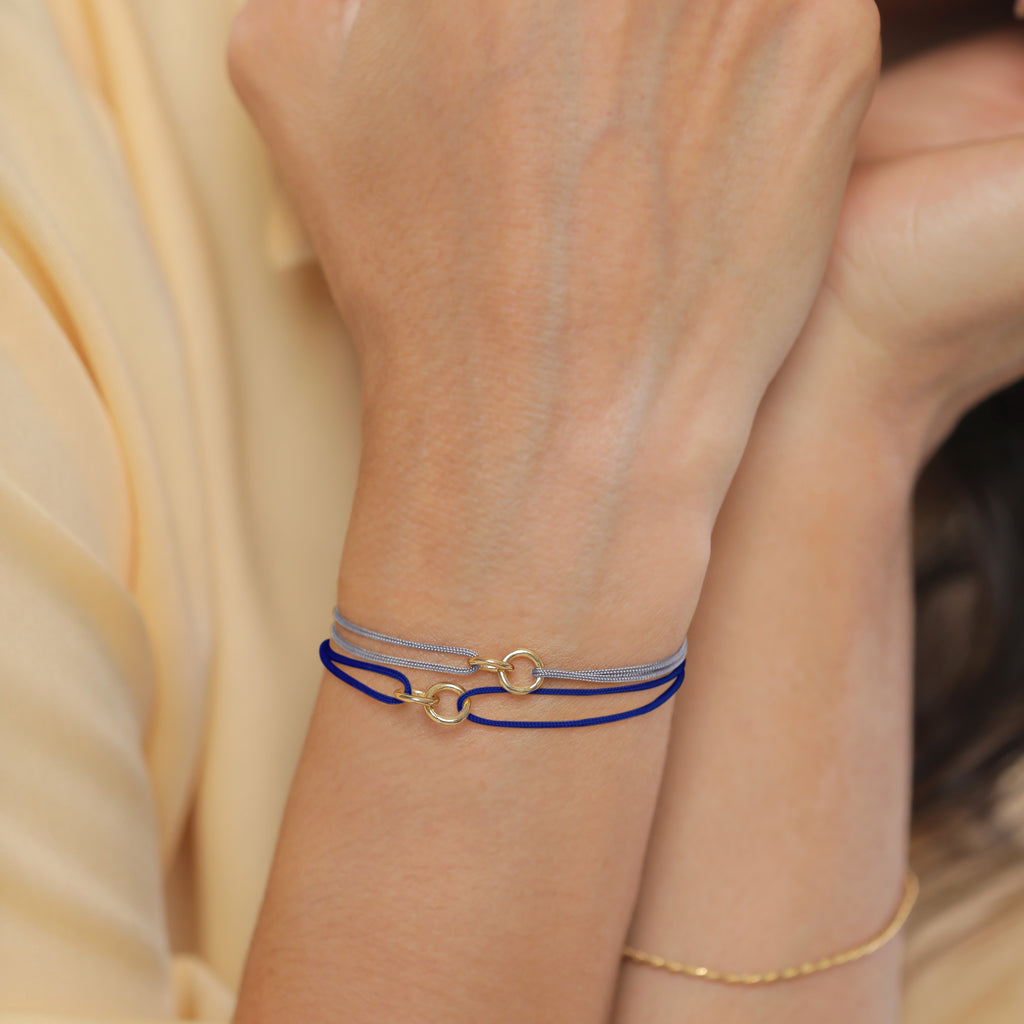 Blue - Elli | Bracelet Set Circle Nylon Blue 925 Sterling Silver Gold Plated