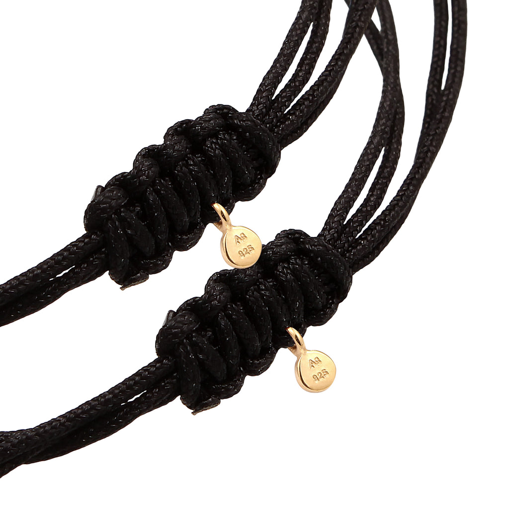 Black Gelang Perhiasan Perak 925 Wanita Circle Nylon Black Gold Plated