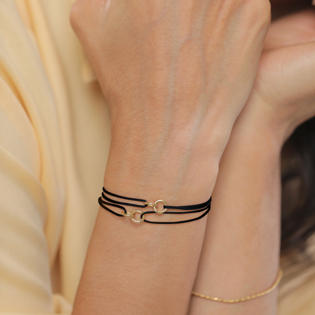 Black - Elli | Bracelet Set Circle Nylon Black 925 Sterling Silver Gold Plated
