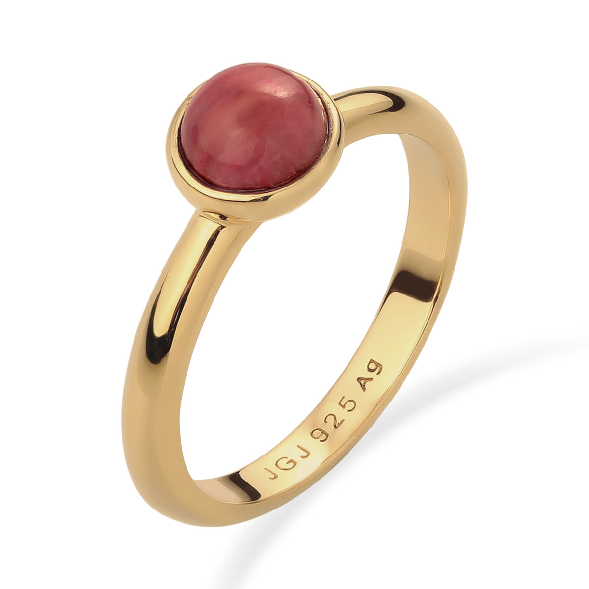 Ring Agate Cabochon Red 925 Sterling Silver Gold Plated