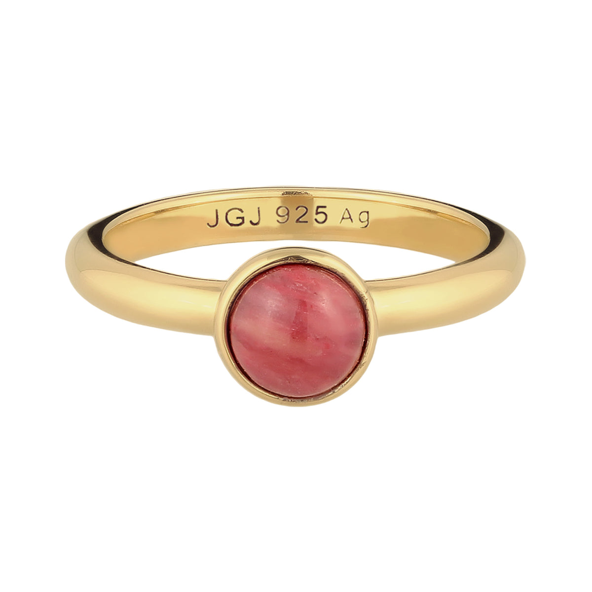 Ring Agate Cabochon Red 925 Sterling Silver Gold Plated