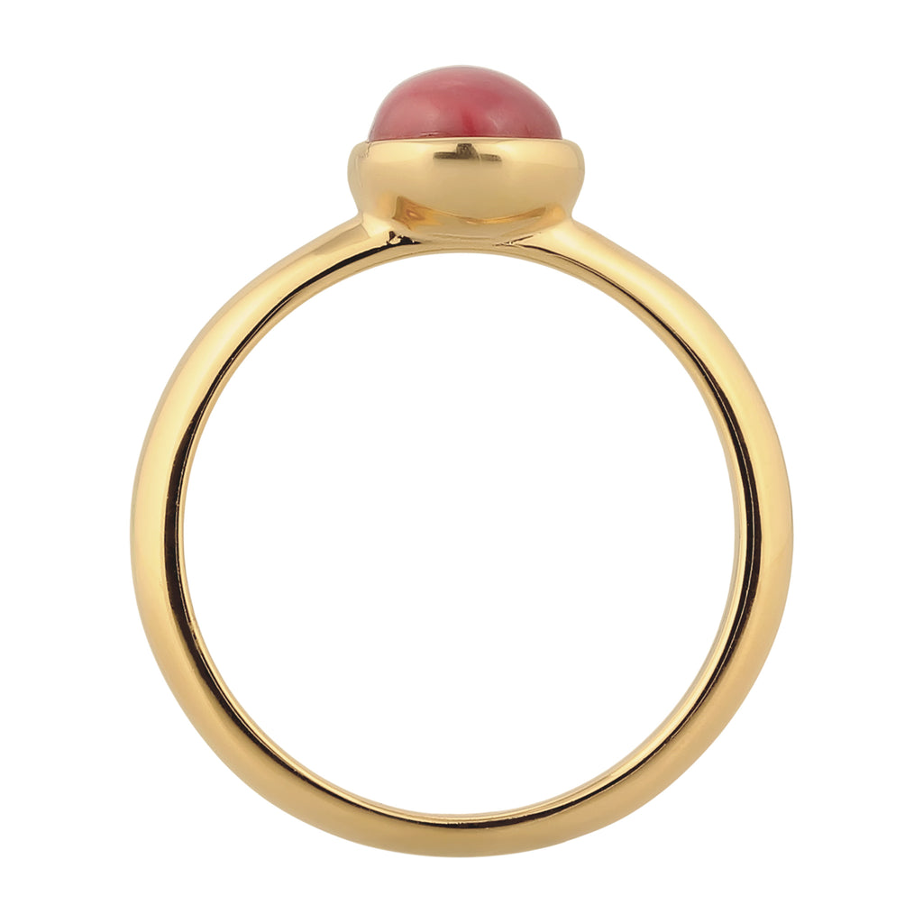 Ring Agate Cabochon Red 925 Sterling Silver Gold Plated