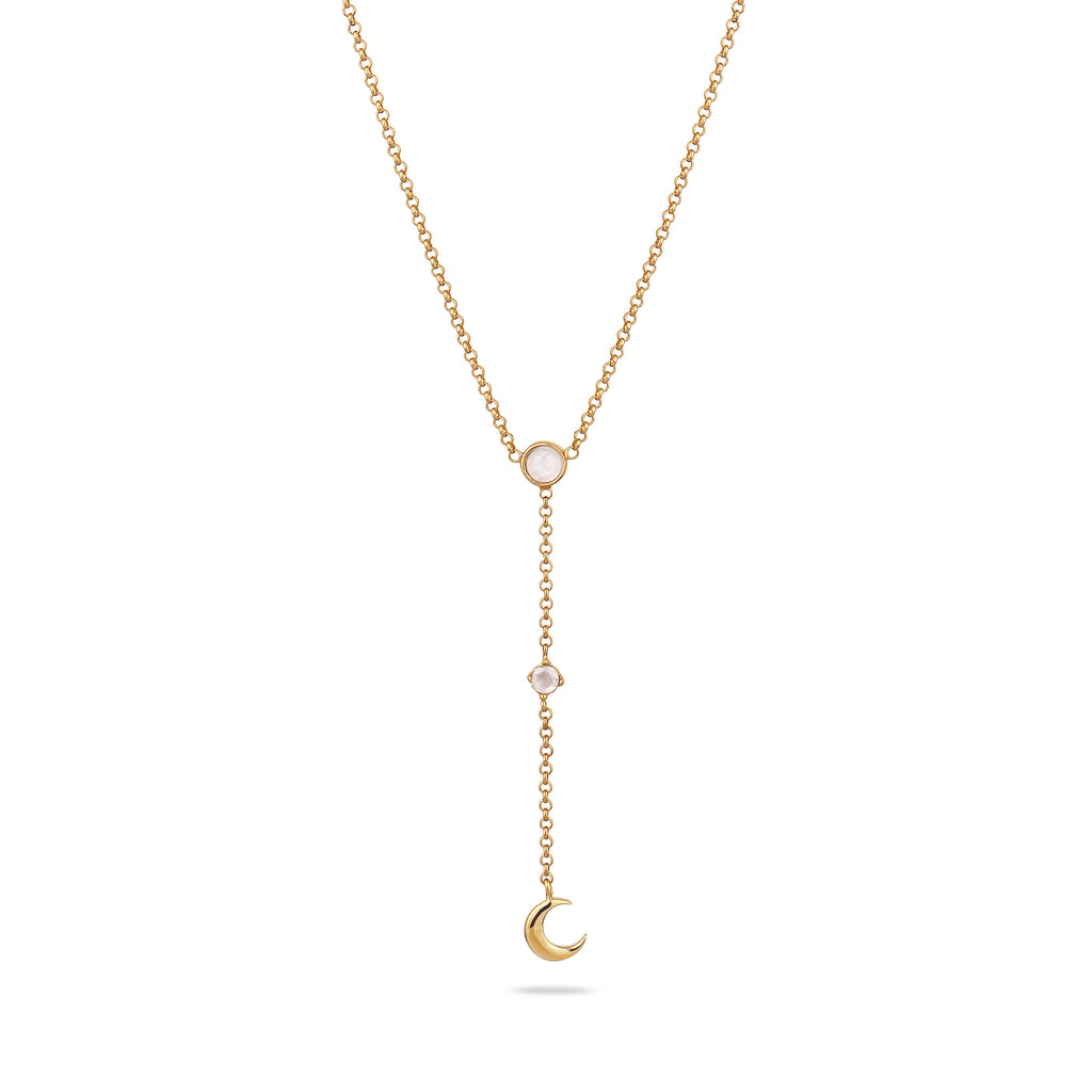 Gold Kalung Perhiasan Perak 925 Wanita Crescent Moonstone Gold Plated