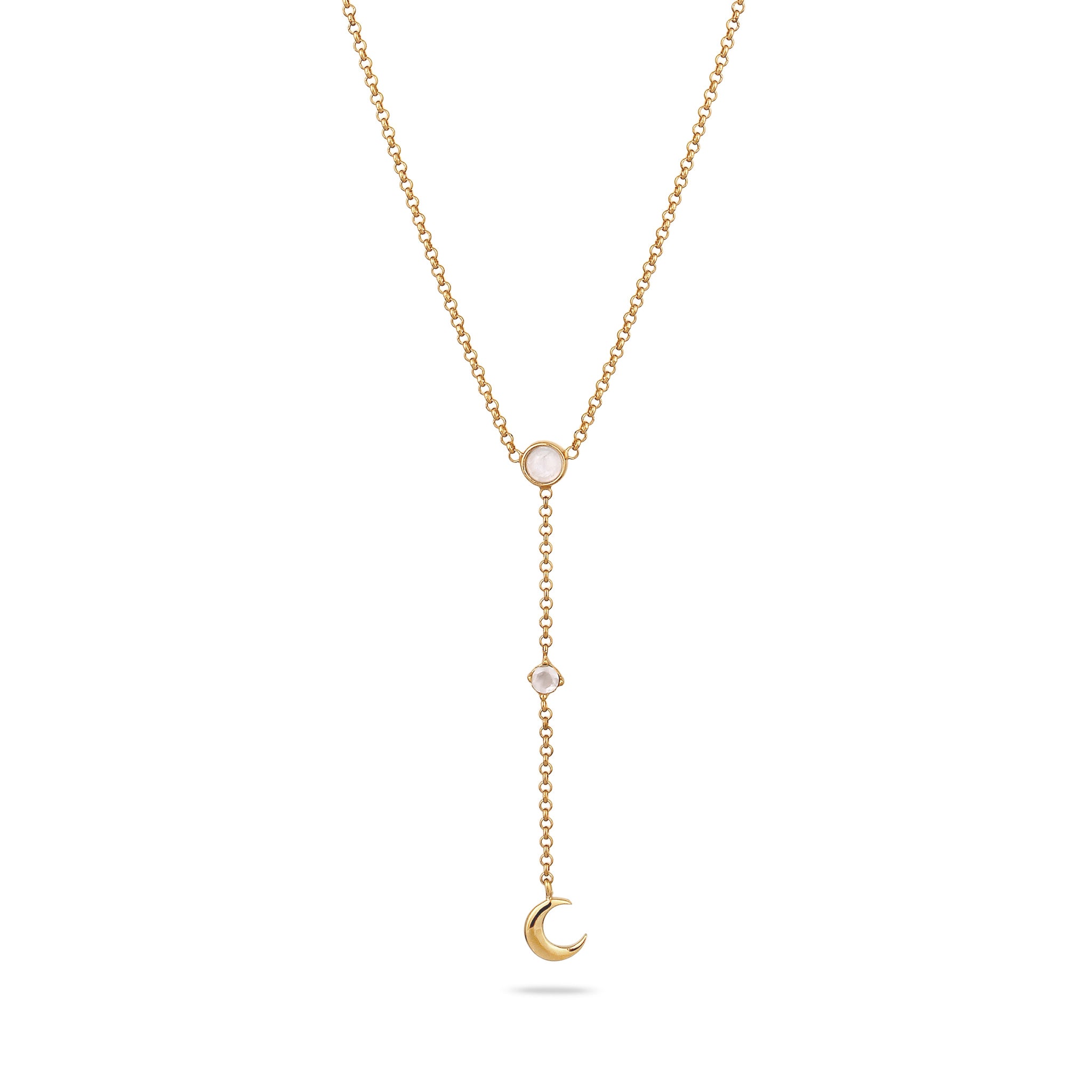 Gold Kalung Perhiasan Perak 925 Wanita Crescent Moonstone Gold Plated