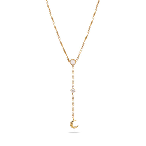 Gold Kalung Perhiasan Perak 925 Wanita Crescent Moonstone Gold Plated