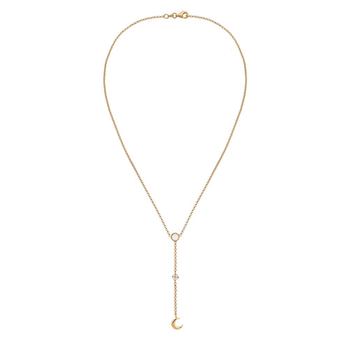 Gold Kalung Perhiasan Perak 925 Wanita Crescent Moonstone Gold Plated