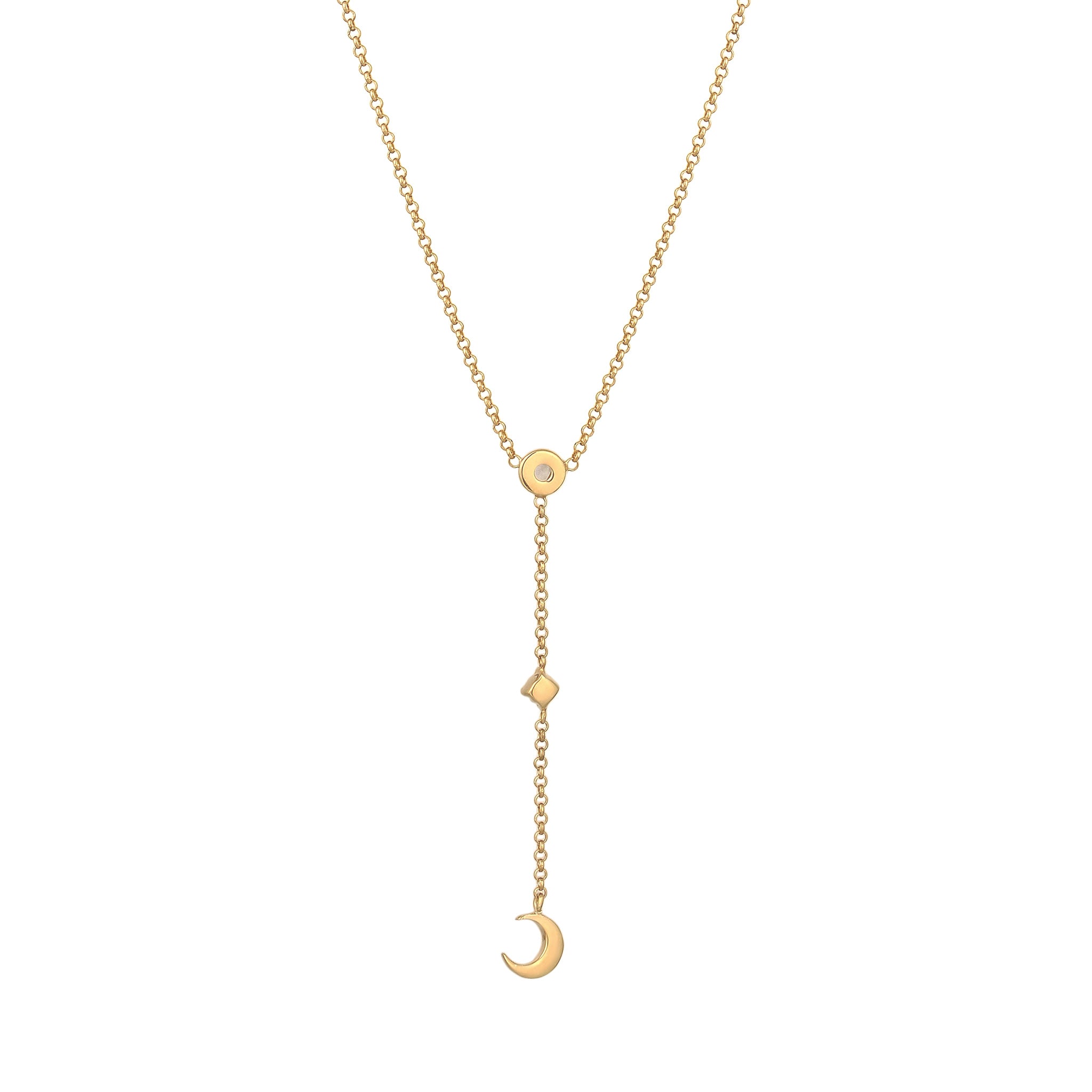 Gold Kalung Perhiasan Perak 925 Wanita Crescent Moonstone Gold Plated