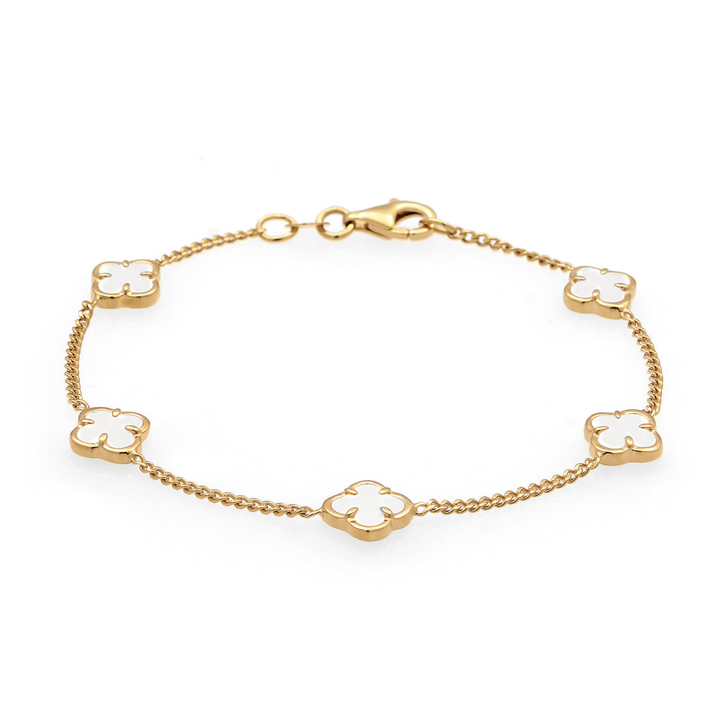 Gold Gelang Perhiasan Perak 925 Wanita Cloverleaf Enamel White Gold Plated